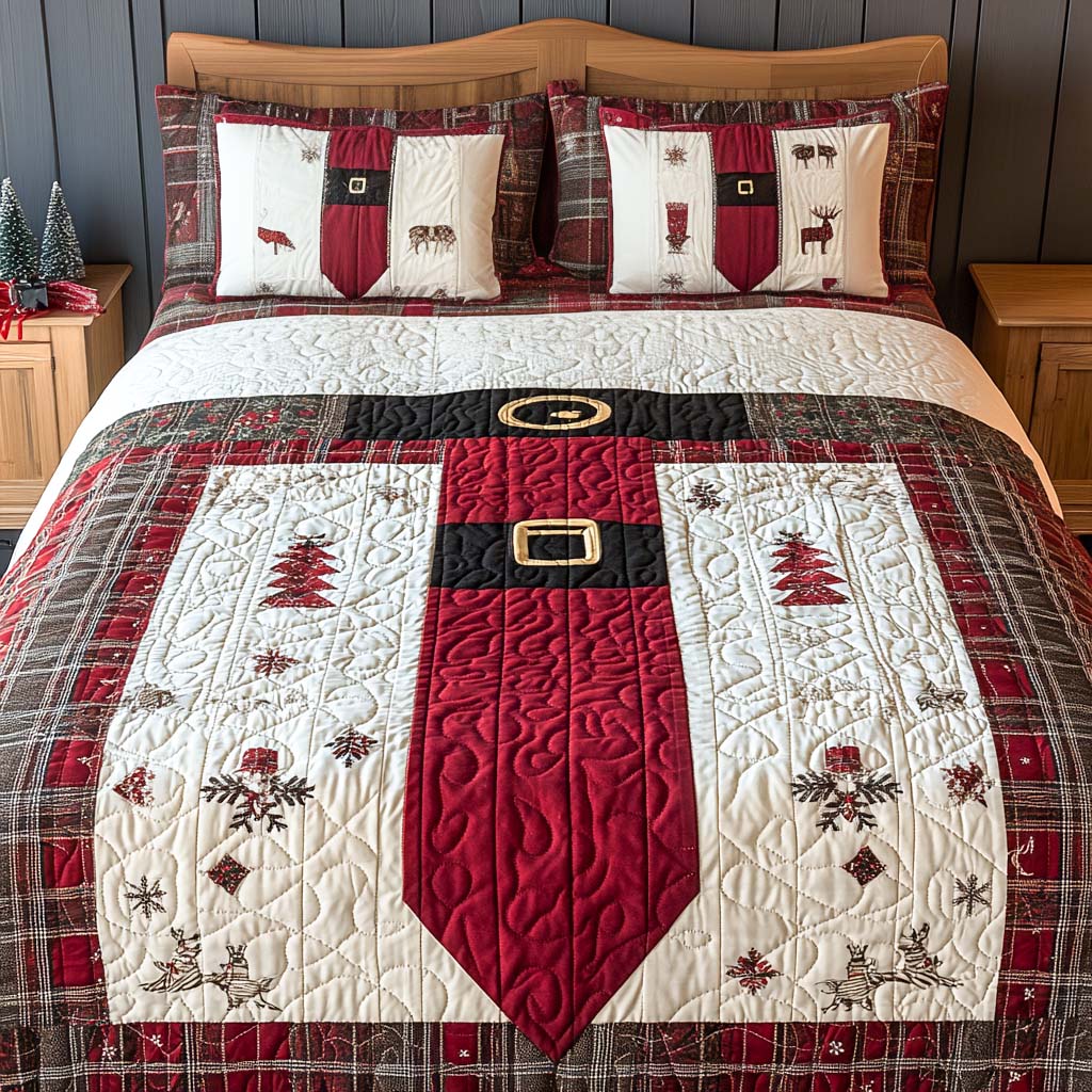 Christmas Tie Quilted Bedding Set Comfortable Microfiber Bedding Set for Everyday Use