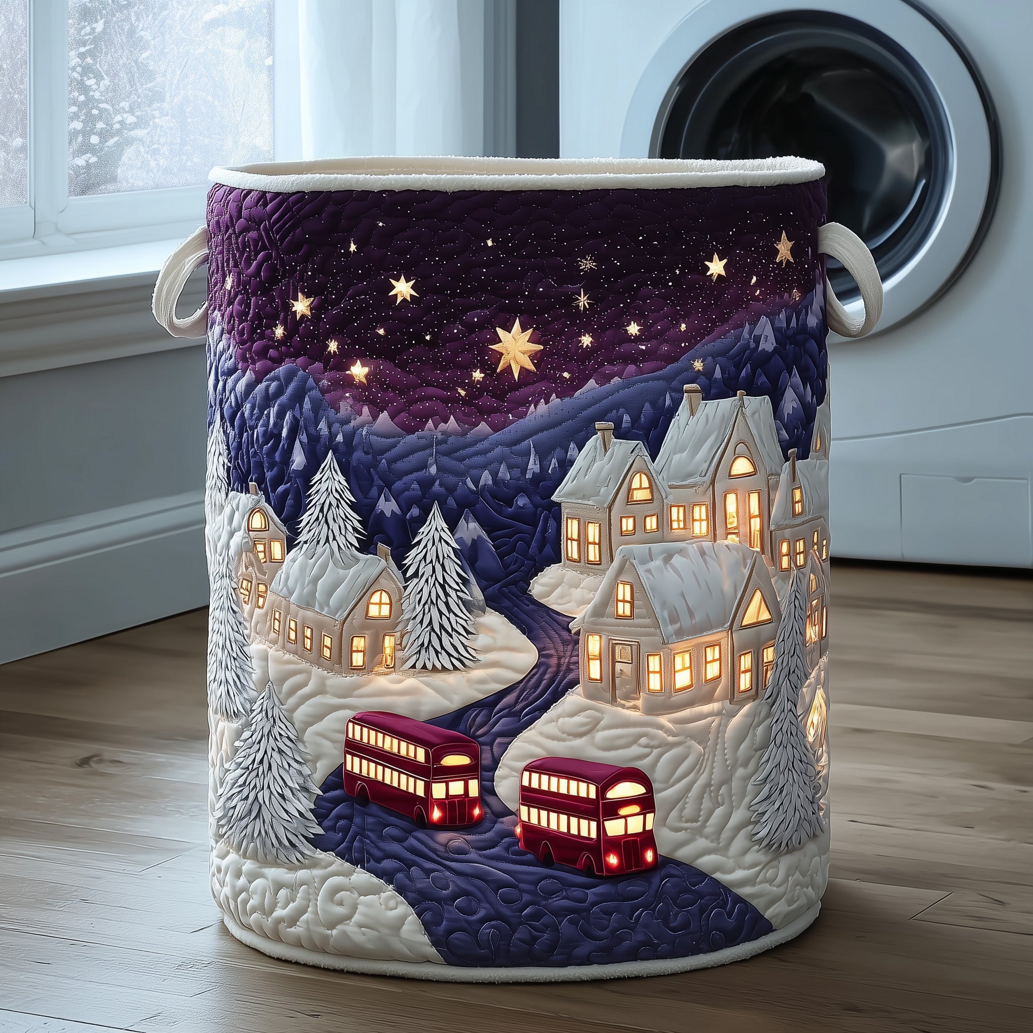 Christmas Town Quilted Laundry Basket