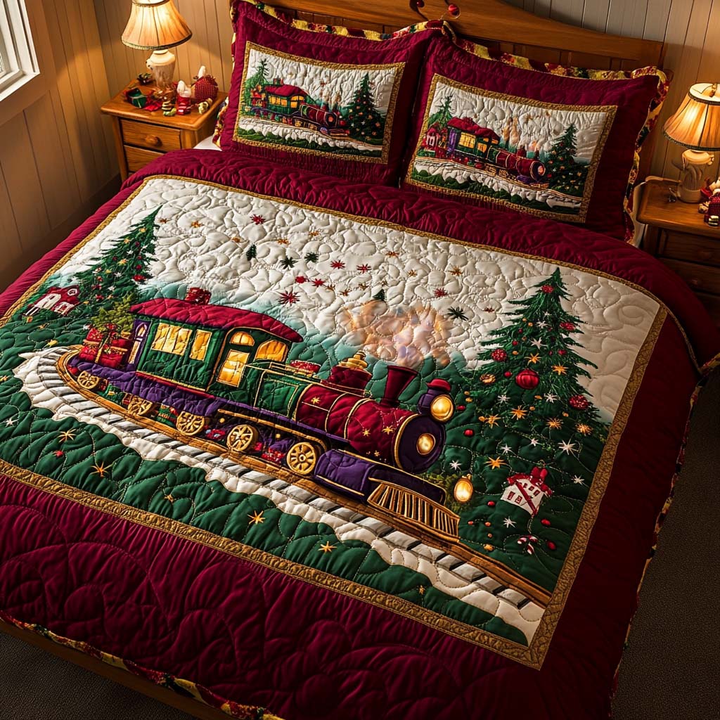 Christmas Train Journey Quilted Bedding Set Holiday Duvet Sets Christmas Presents For Relatives