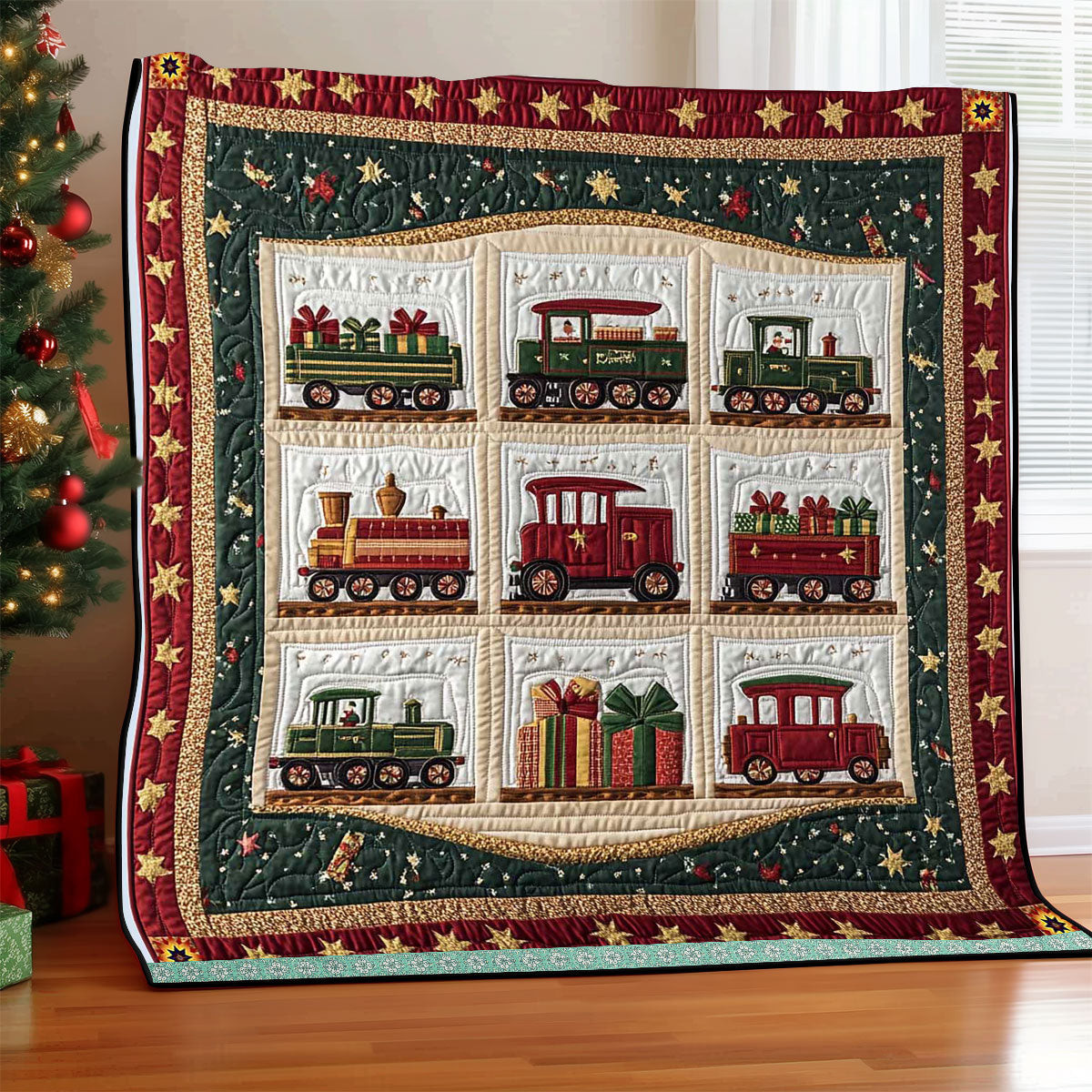 Christmas Train Present Holiday Christmas Quilt Blanket Romantic Gifts For Couples