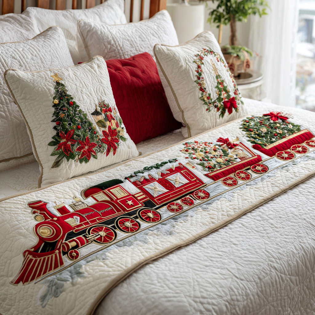 Christmas Train Quilted Bed Runner Christmas Bedroom Decor Christmas Ideas 2025