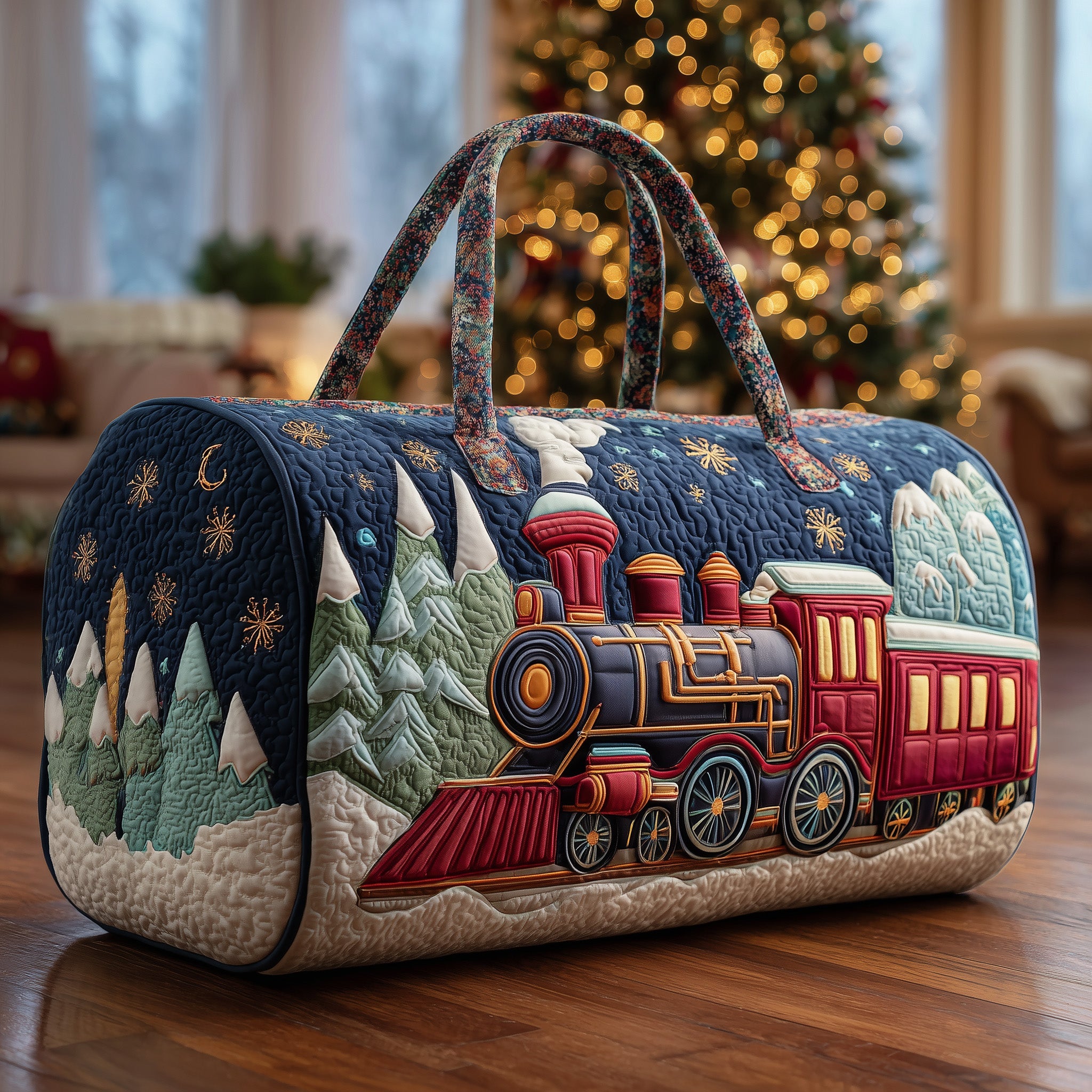 Christmas Train Quilted Duffle Bag Daily Essentials Organizer