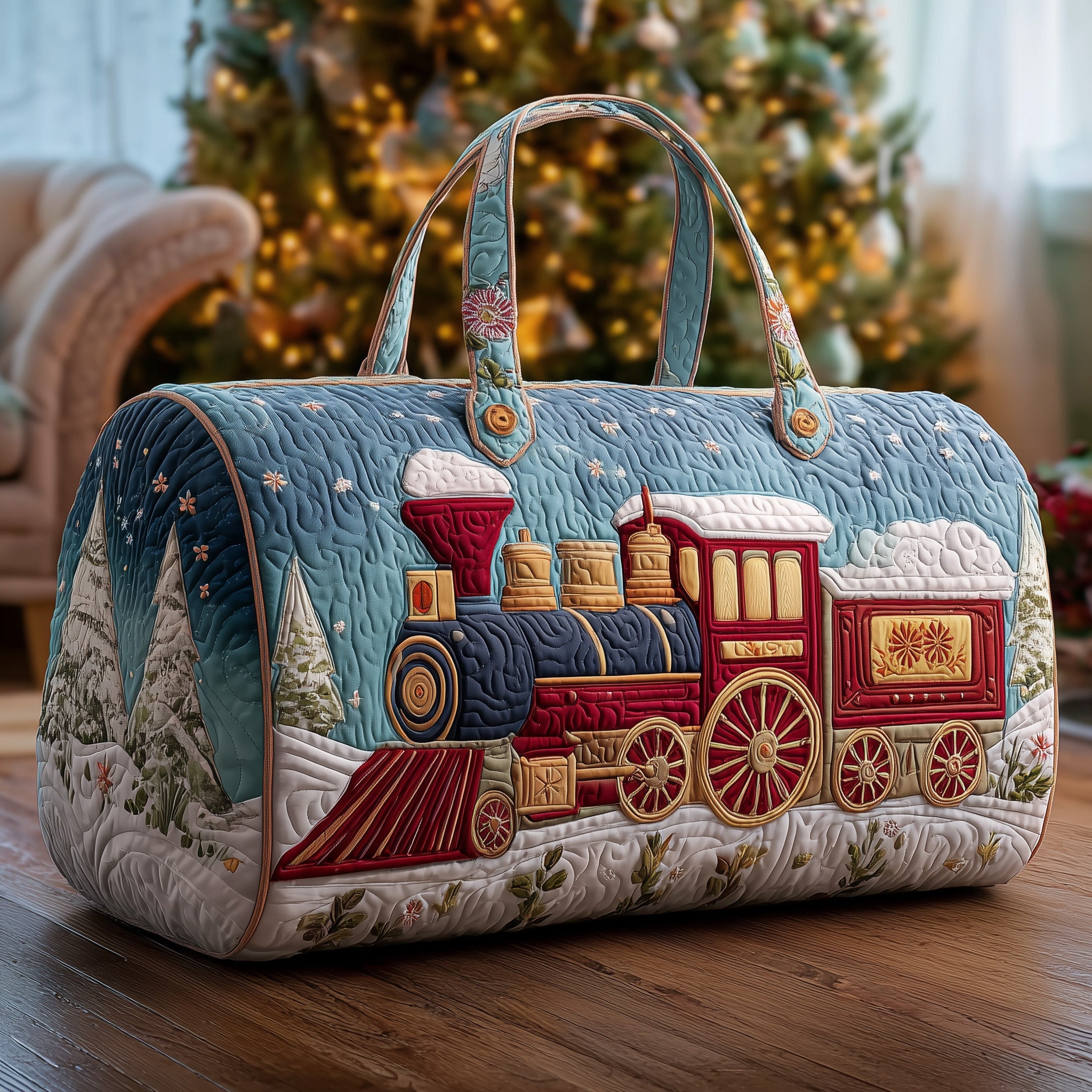 Christmas Train Quilted Duffle Bag Durable And Lightweight