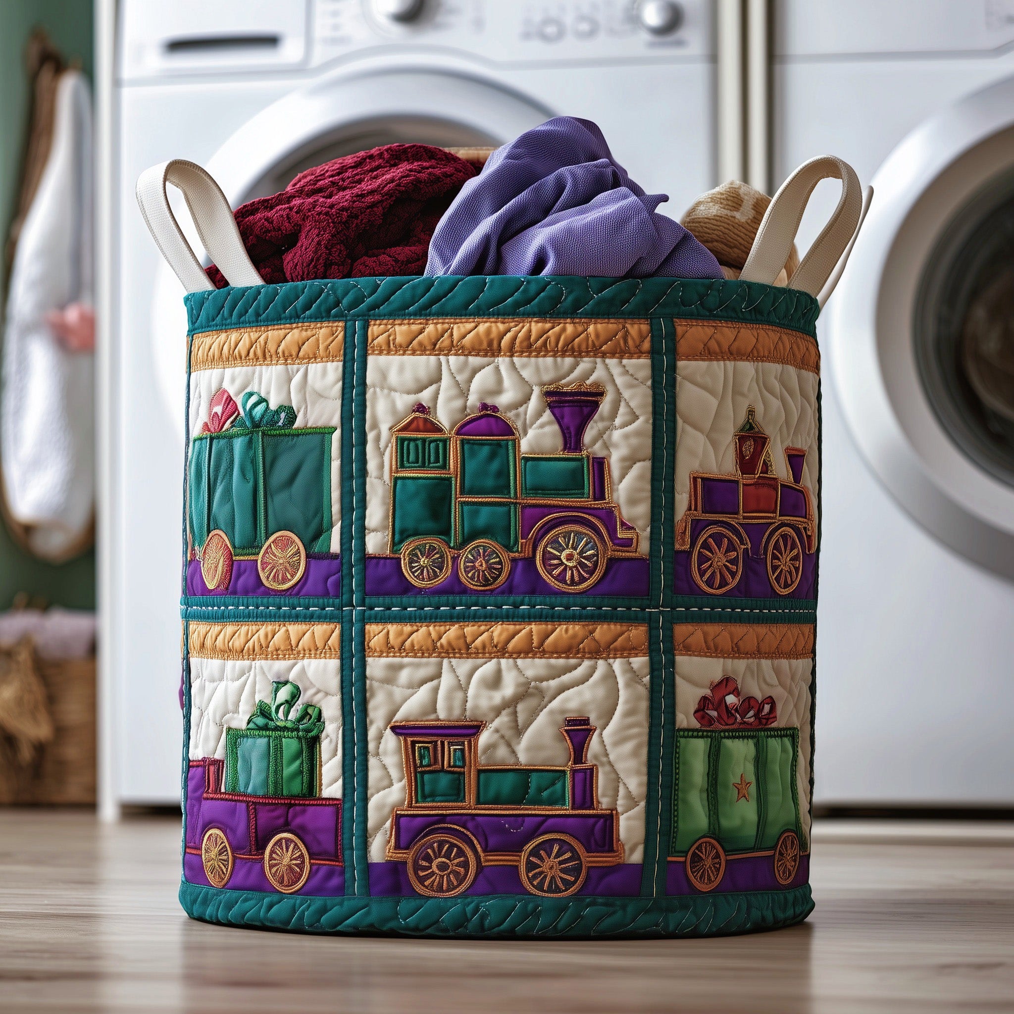 Christmas Train Quilted Laundry Basket Best Family Christmas Gifts