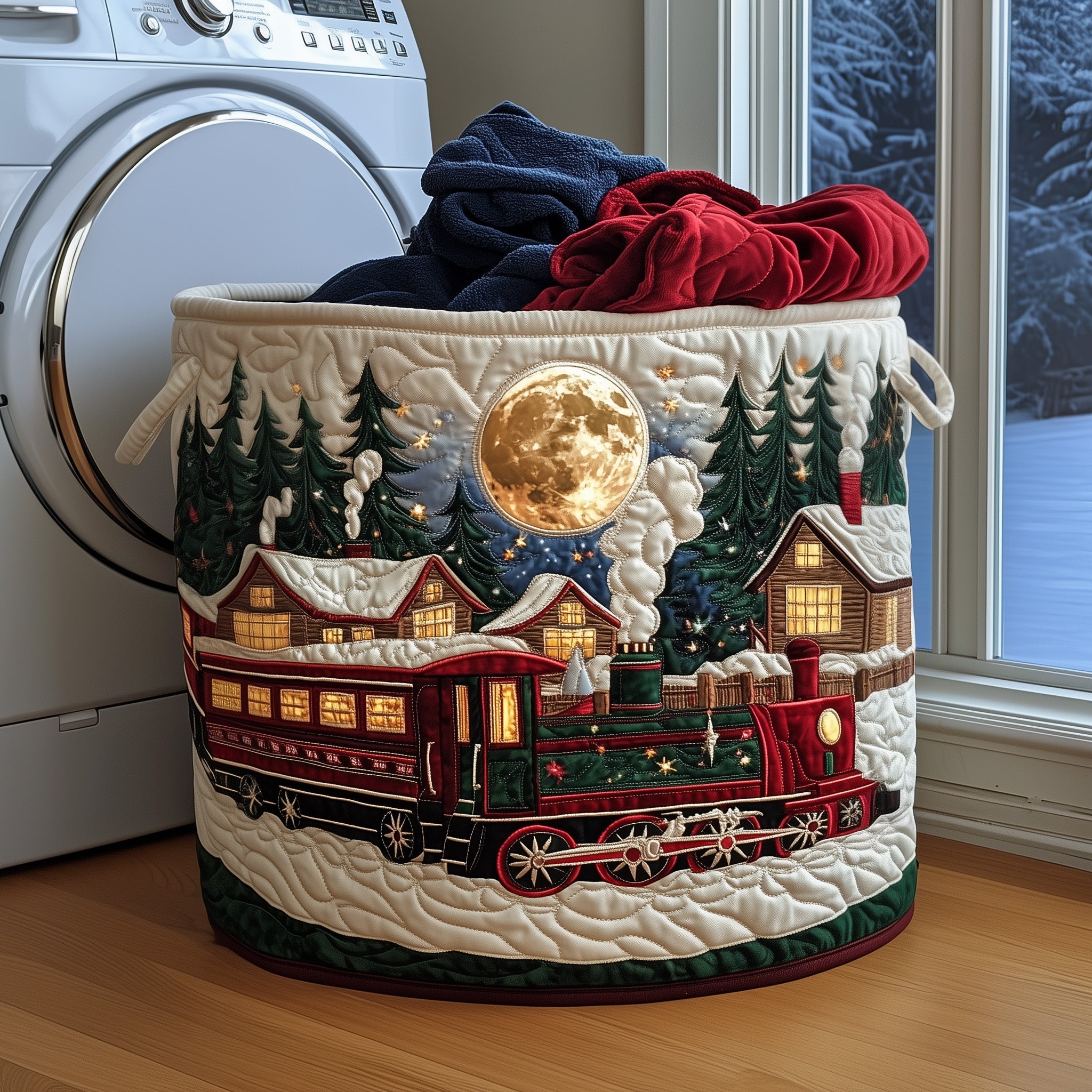 Christmas Train Quilted Laundry Basket Christmas Merch Gift