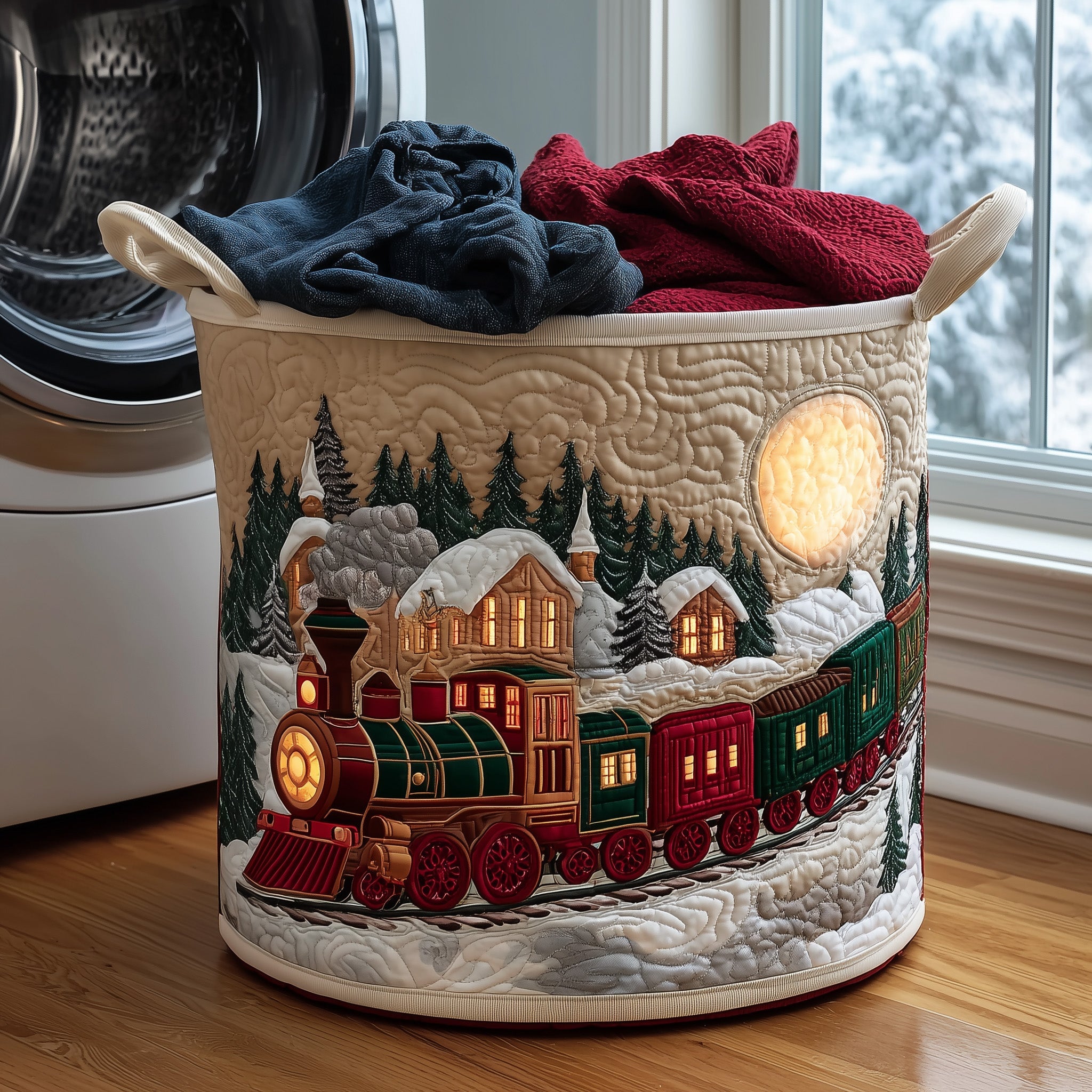 Christmas Train Quilted Laundry Basket Merch For Her