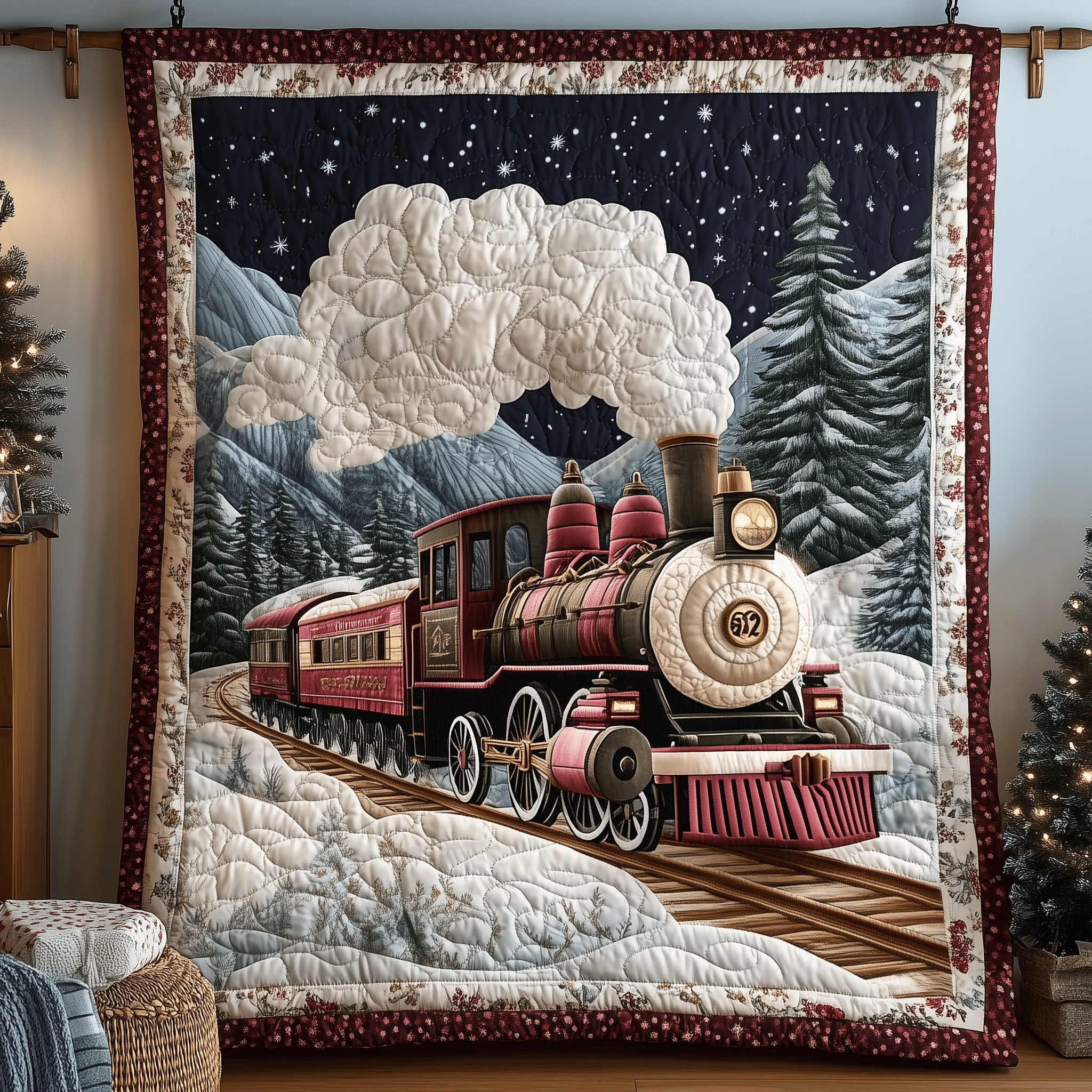 Christmas Train to Wonderland Quilted Blanket Christmas Throw Blanket Unique Christmas Gifts