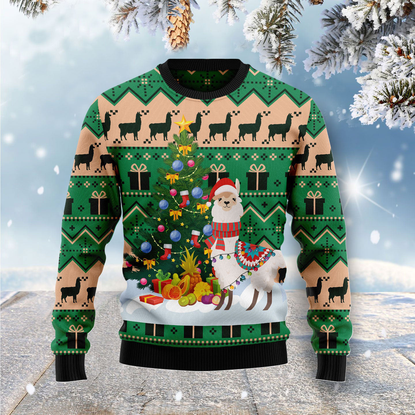 Christmas Tree And Llama Ugly Christmas Sweater Winter Apparel Xmas Gifts For Llama Owners