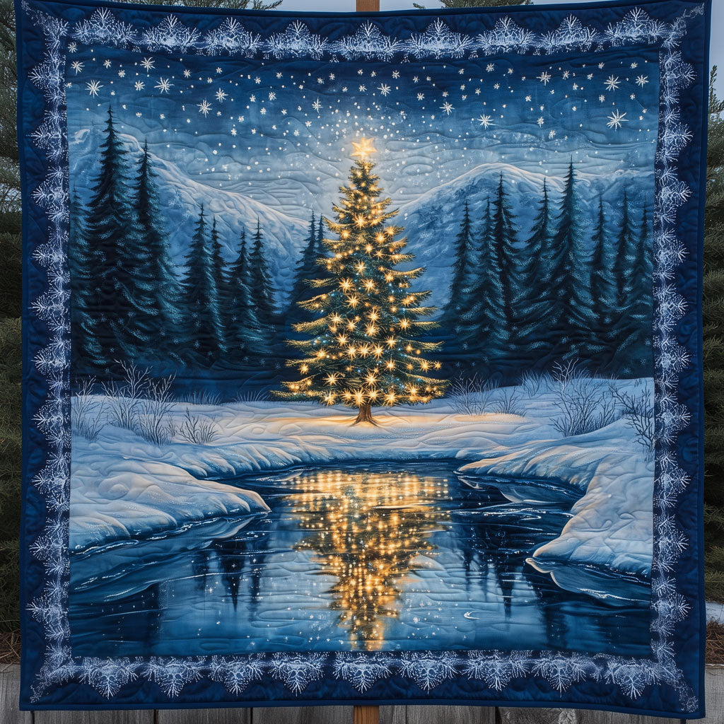 Christmas Tree By Frozen Lake Quilt Cozy Quilt Blanket for Winter Relaxation