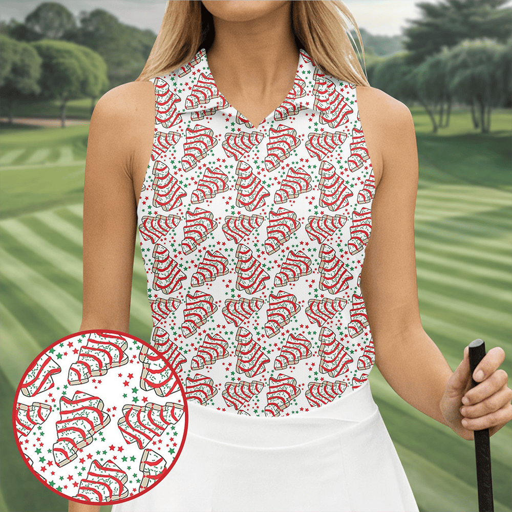 Christmas Tree Cakes White And Red Women S Golf Tops Christmas Golf Shirt Ladies Golf Shirts