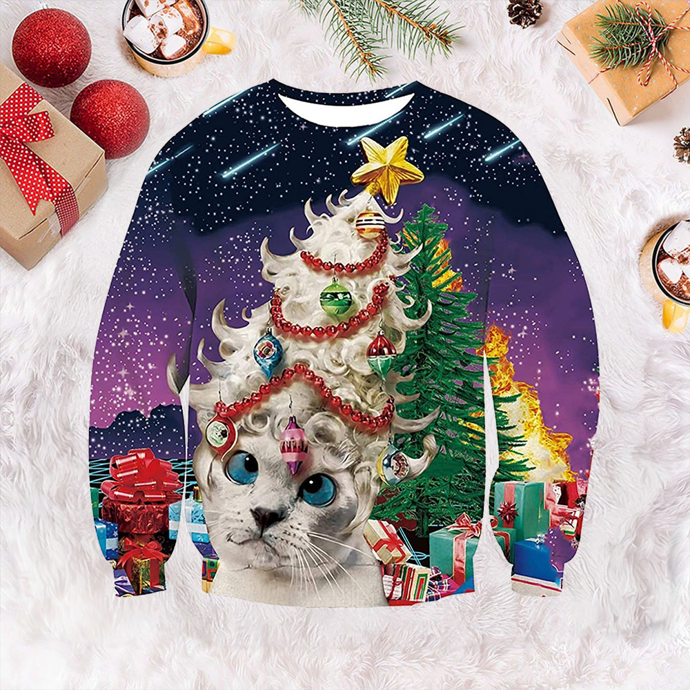 Christmas Tree Cat Ugly Christmas Sweater Funny Christmas Clothing Cat Owners Gifts