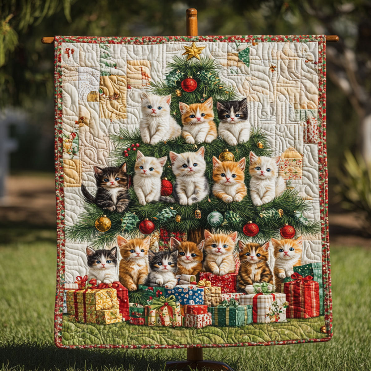 Christmas Tree Cuddles Quilted Blanket Christmas Presents For Cat Lovers