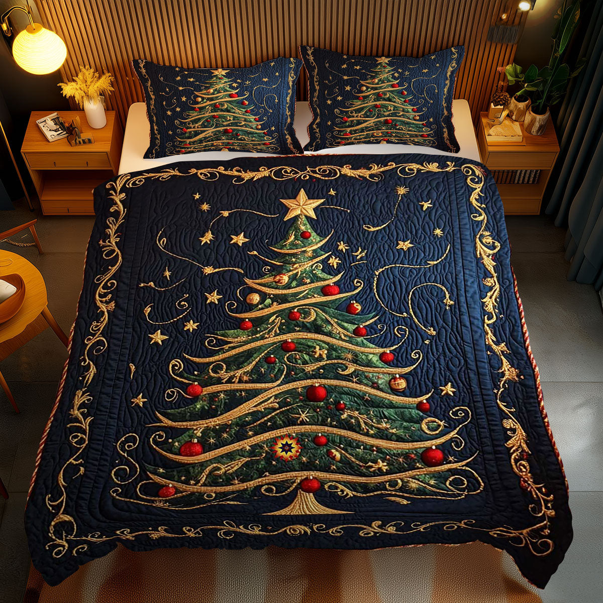 Christmas Tree Decoration Holiday Xmas Quilted Bedding Set Christmas Gifts For New Moms