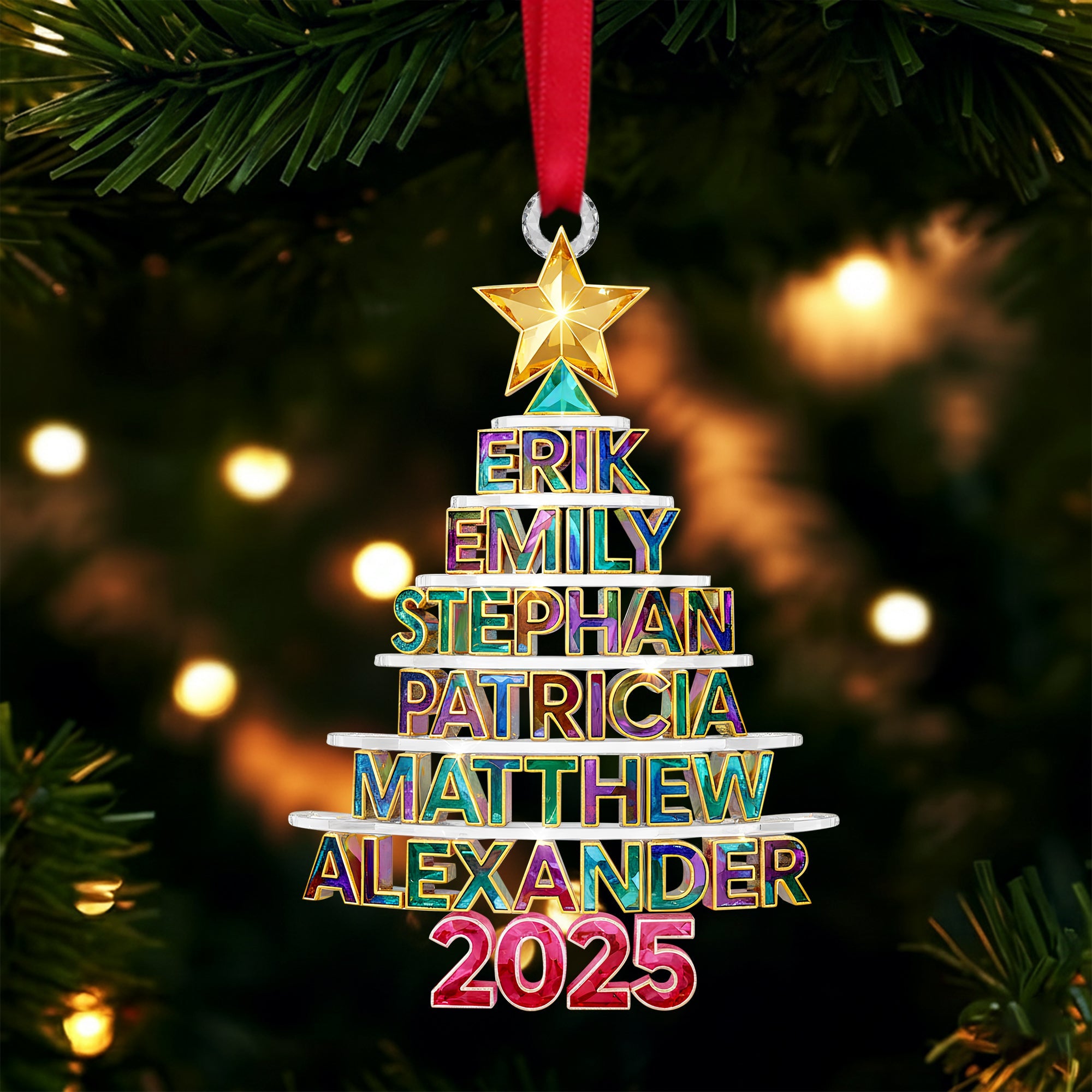 Christmas Tree Family Name Ornament Personalized Gifts For Family - Holiday Season Gift Idea