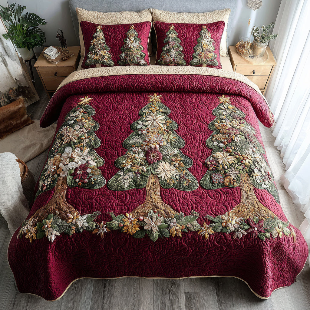 Christmas Tree Garden Quilted Bedding Set Unique Bedding Gift for Family Gatherings