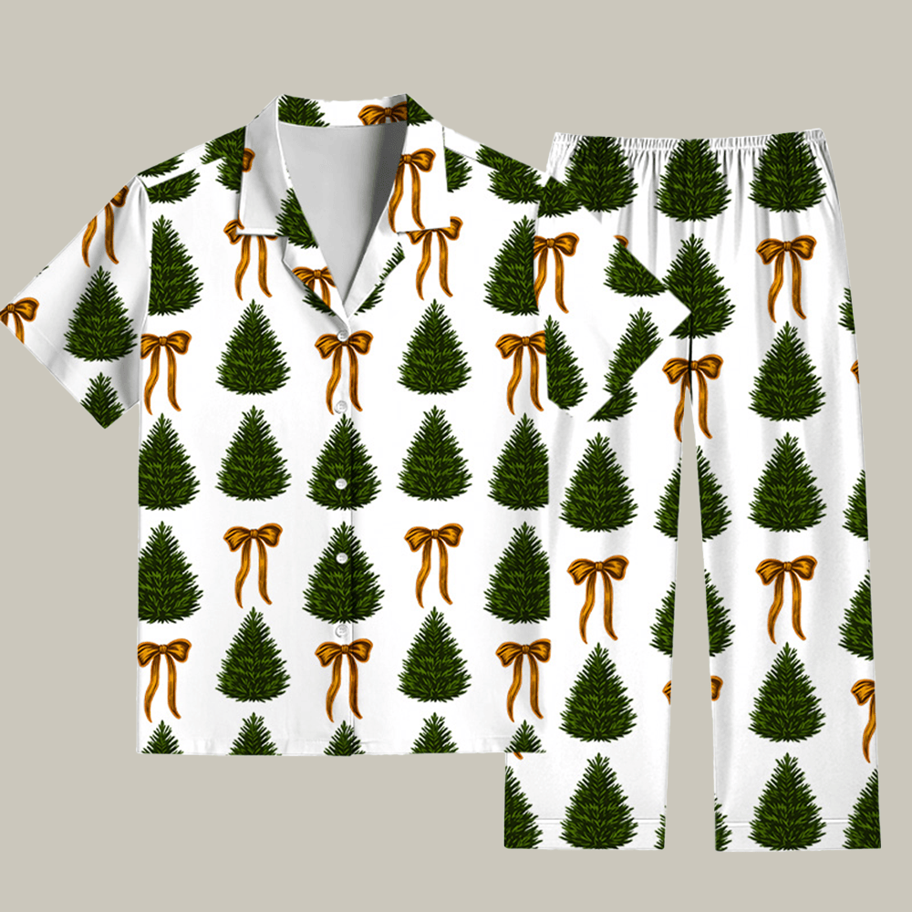 Christmas Tree Gold Bow Pajama Set Merry Christmas Clothes Christmas Gift Ideas For Mom