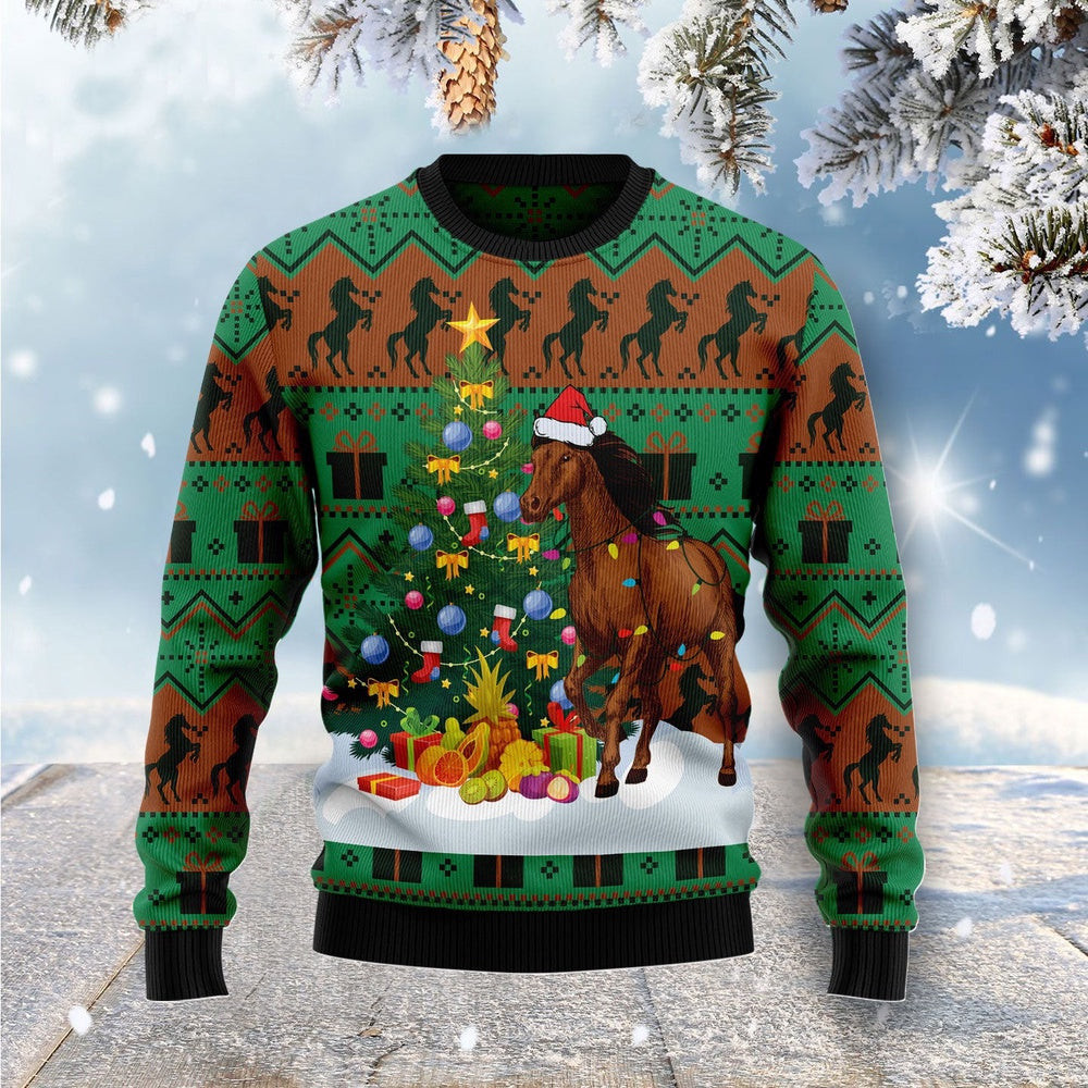 Christmas Tree Horse Ugly Christmas Sweater Unisex Womens Mens Couples Matching Friends Horse Lover Funny Family Sweater Gifts