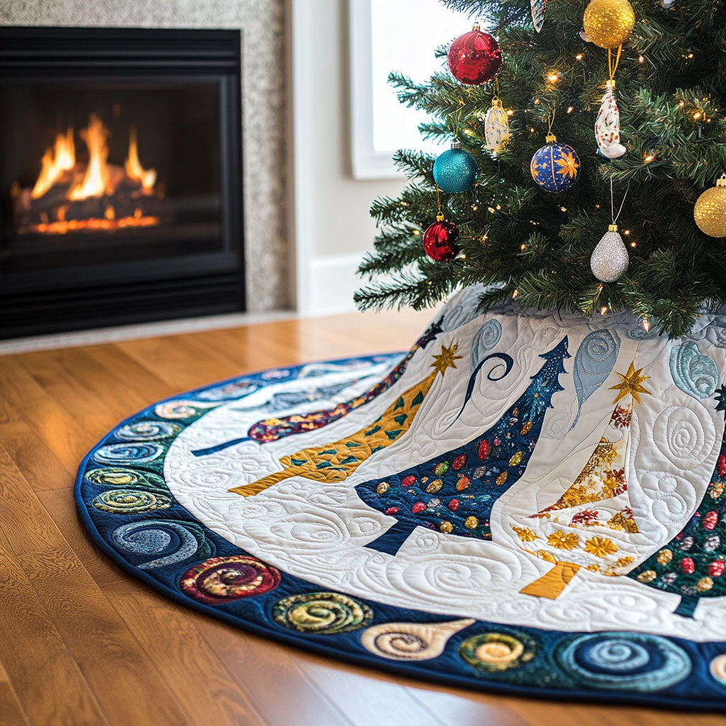 Christmas Tree Joy Quilted Christmas Tree Skirt Holiday Living Room Decor Winter Holiday Decor