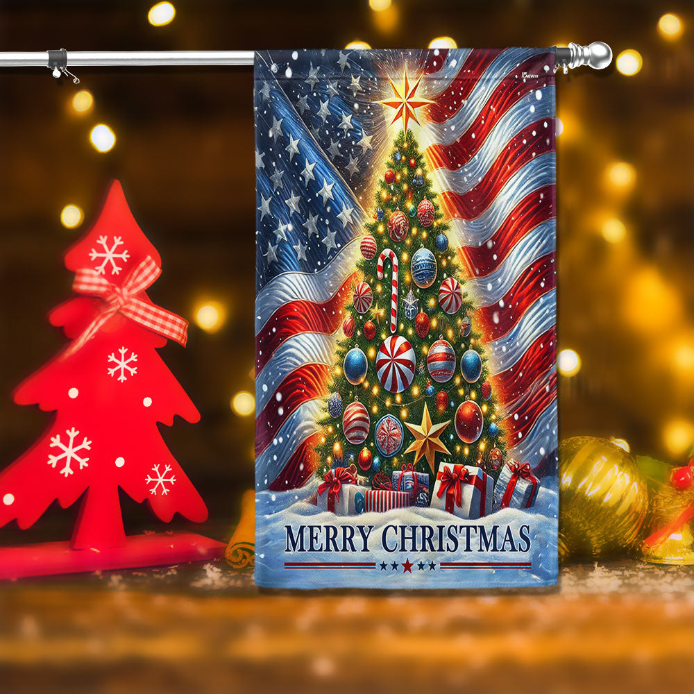 Christmas Tree Merry Christmas American Flag