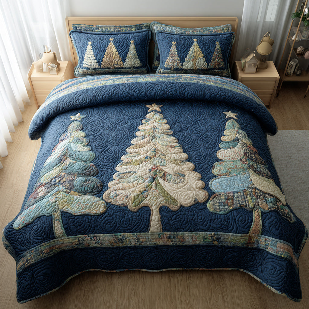 Christmas Tree Night Quilted Bedding Set Premium Comforter Set for Restful Nights