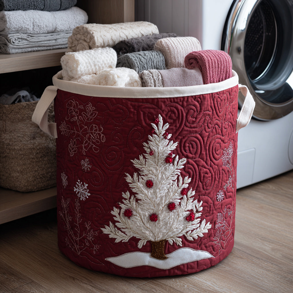 Christmas Tree Quilted Laundry Basket New Year Merch Gift