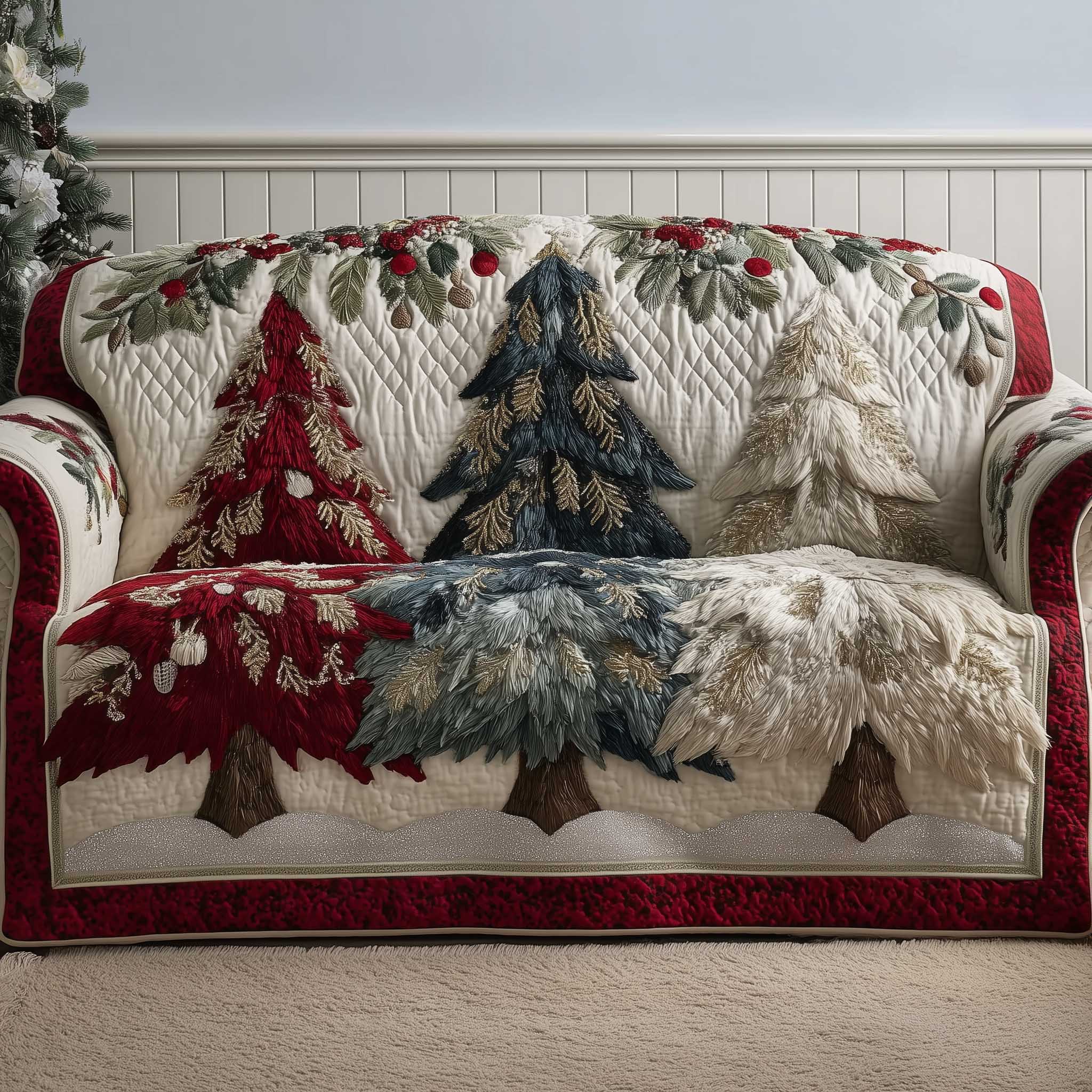 Christmas Tree Quilted Sofa Cover Glowing Holiday Theme Quality Unique Tree Christmas Gifts