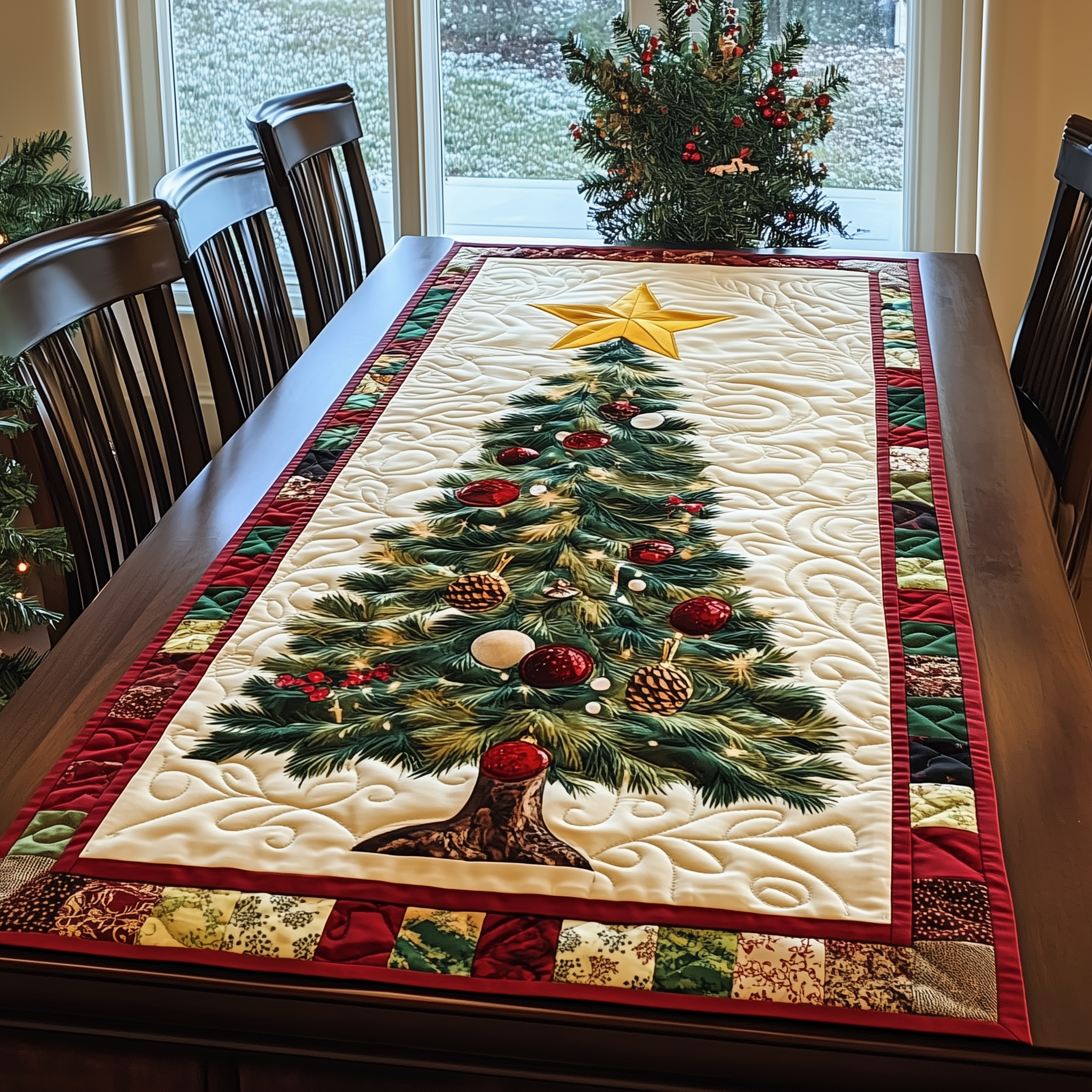 Christmas Tree Quilted Table Runner Dining Christmas Table Runner Best Holiday Gifts