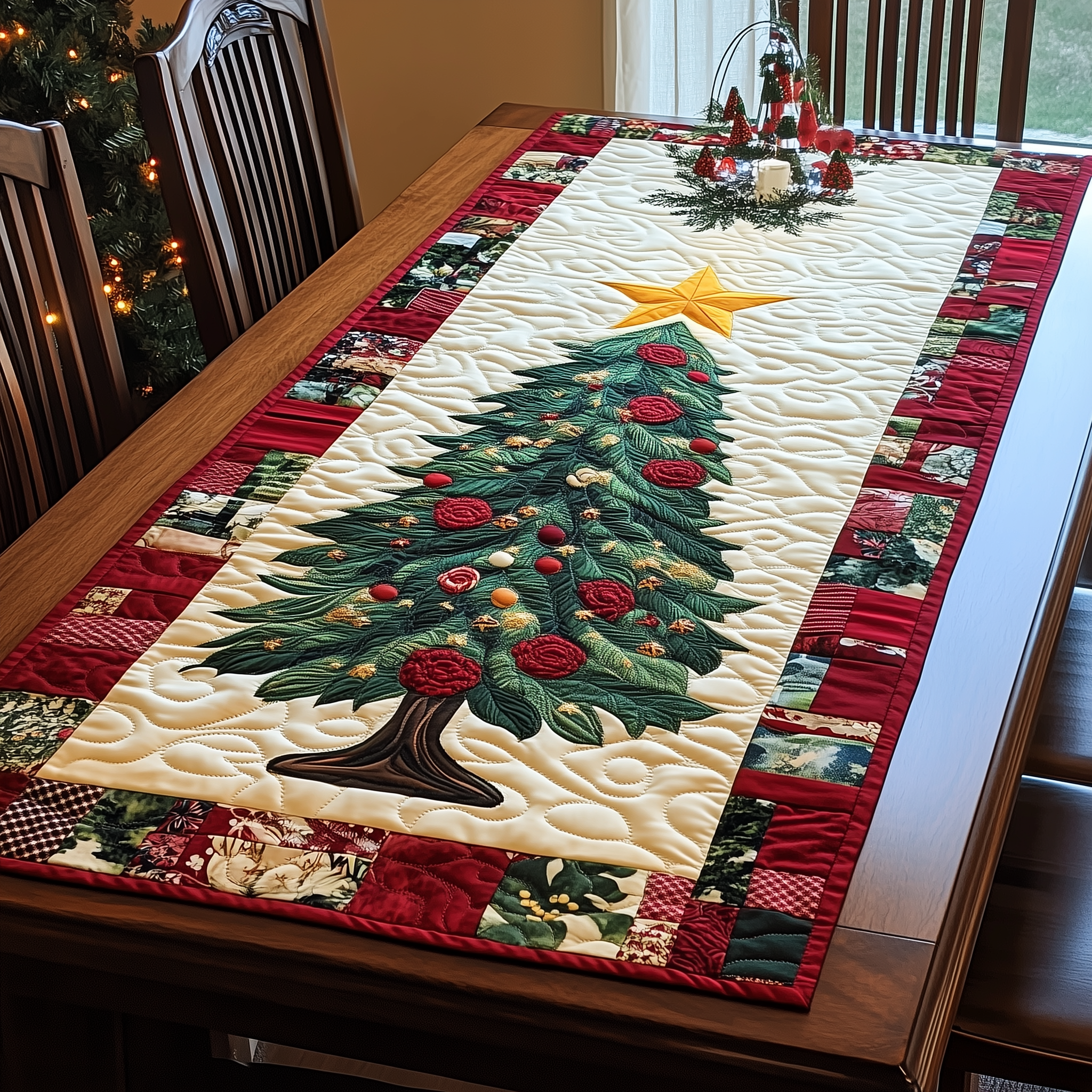 Christmas Tree Quilted Table Runner Dining Christmas Table Runner Best Holiday Gifts