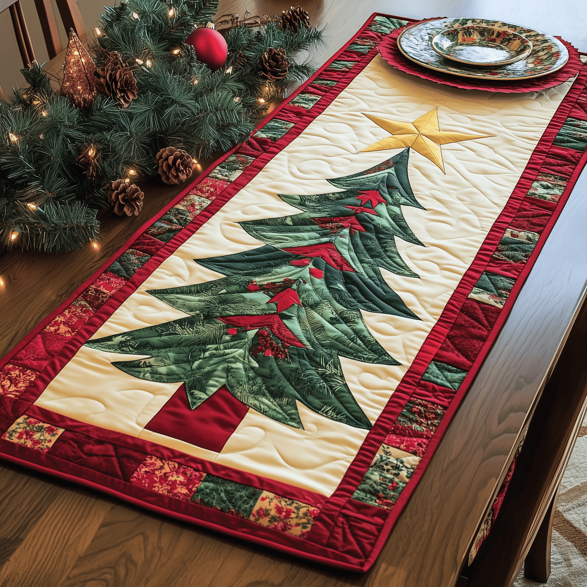 Christmas Tree Quilted Table Runner Dining Christmas Table Runner Best Holiday Gifts