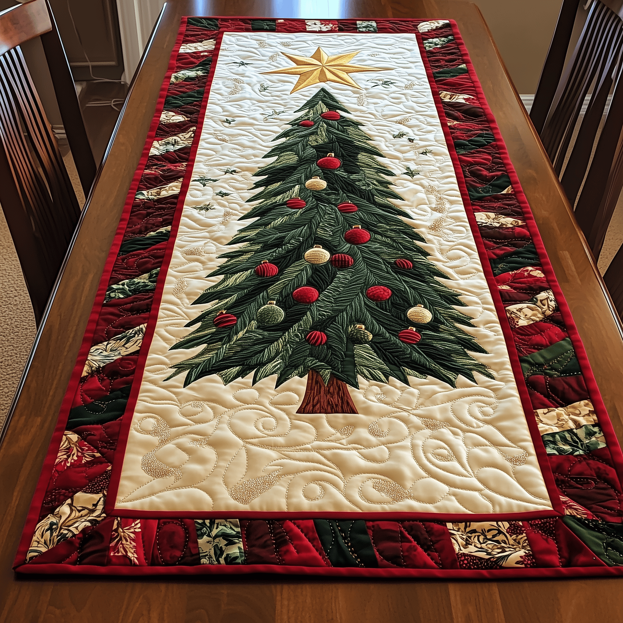 Christmas Tree Quilted Table Runner Modern Holiday Dining Christmas Table Runner Great Xmas Gifts