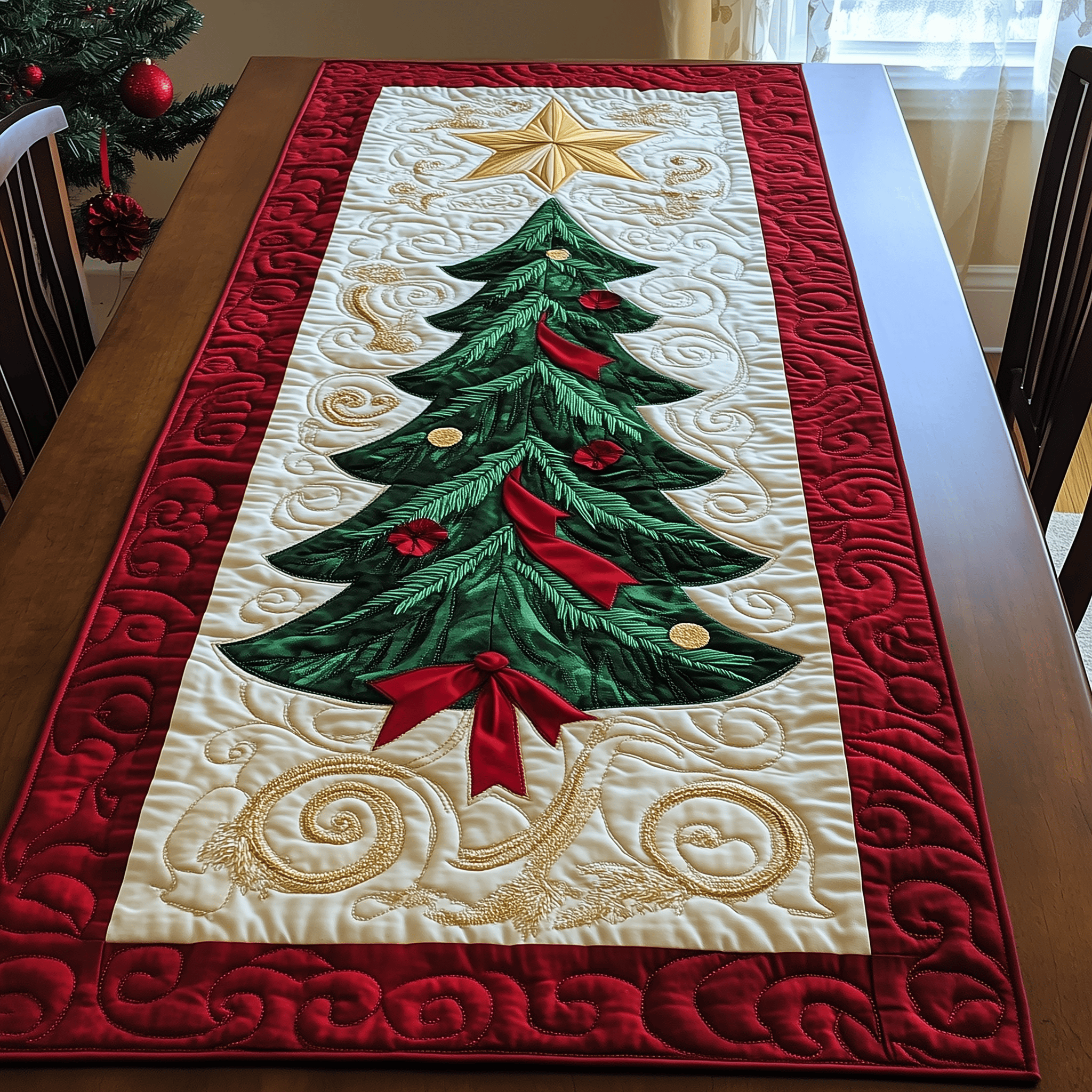 Christmas Tree Quilted Table Runner Modern Holiday Dining Christmas Table Runner Great Xmas Gifts