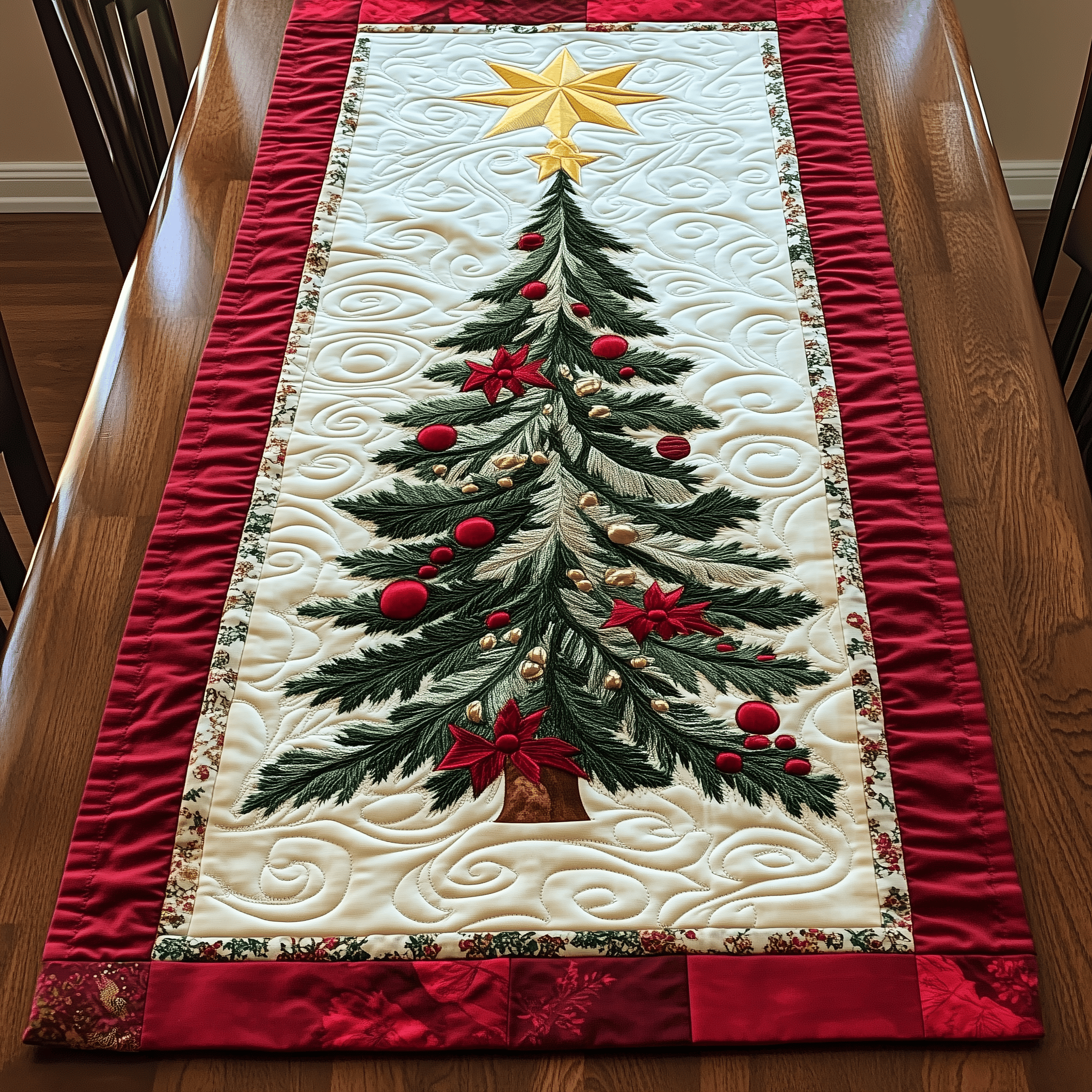 Christmas Tree Quilted Table Runner Modern Holiday Dining Christmas Table Runner Great Xmas Gifts
