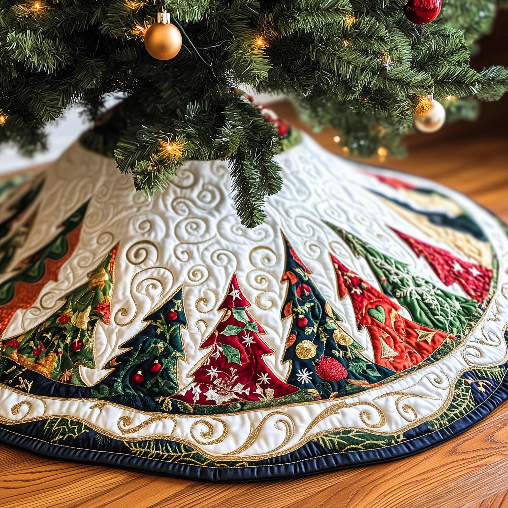 Christmas Tree Quilted Tree Skirt Best Xmas Tree Surround Indoor Christmas Decorating Ideas 2025