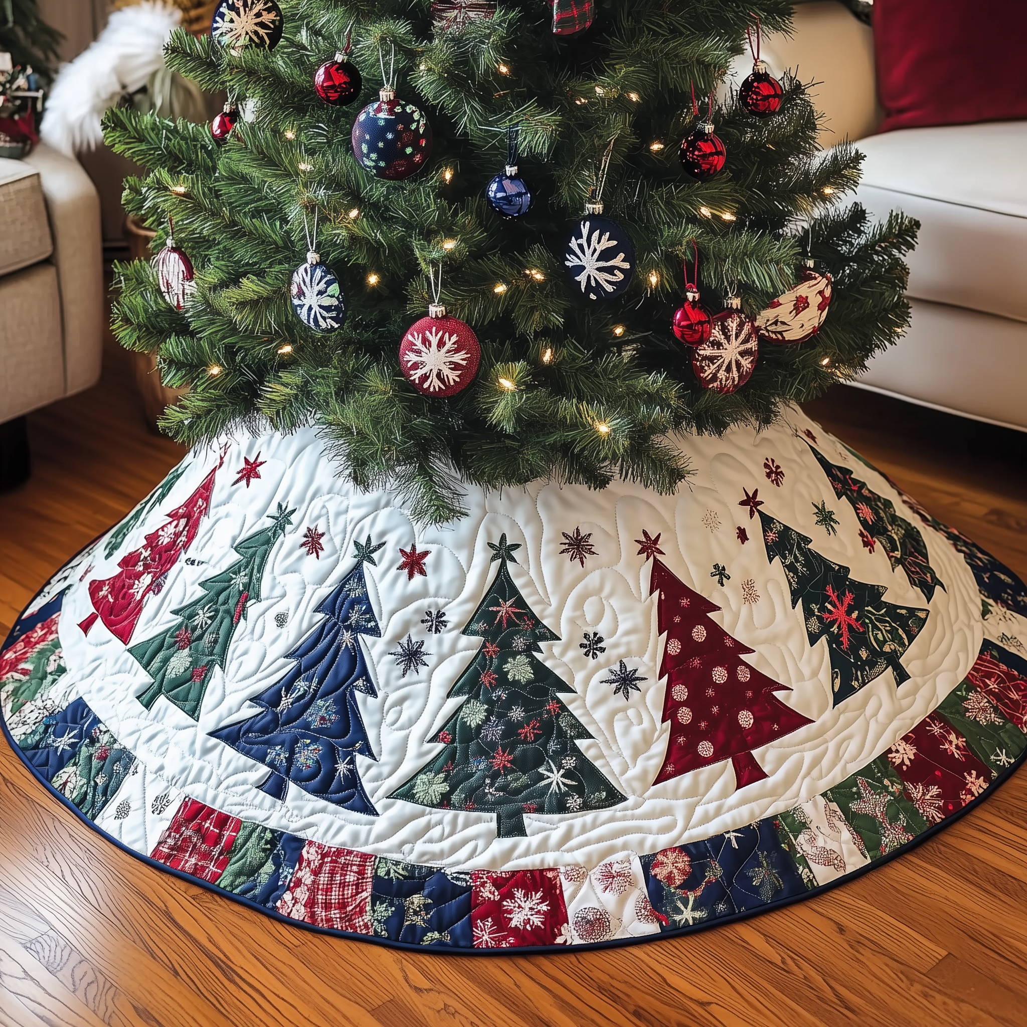 Christmas Tree Quilted Tree Skirt Classic Christmas Home Decor Merry And Bright Holiday Decor