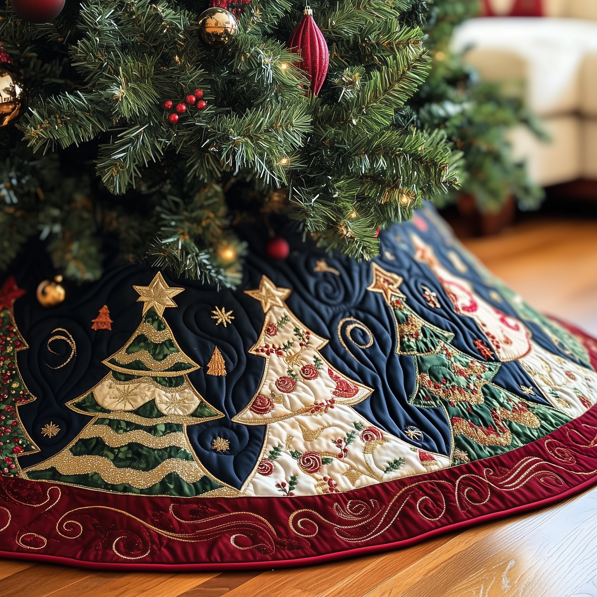 Christmas Tree Quilted Tree Skirt Elegant Christmas Tree Decor Merch