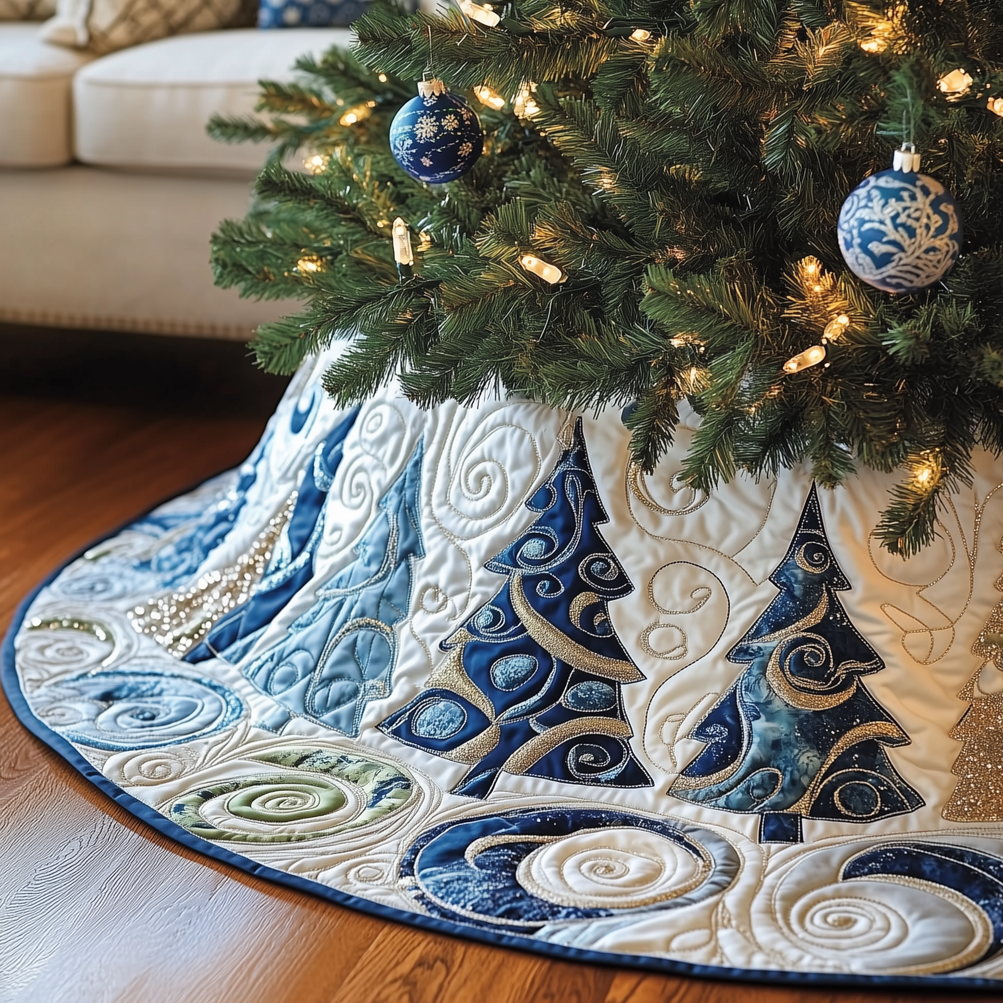 Christmas Tree Quilted Tree Skirt Festive Tree Base Cover Festive Christmas Home Styling
