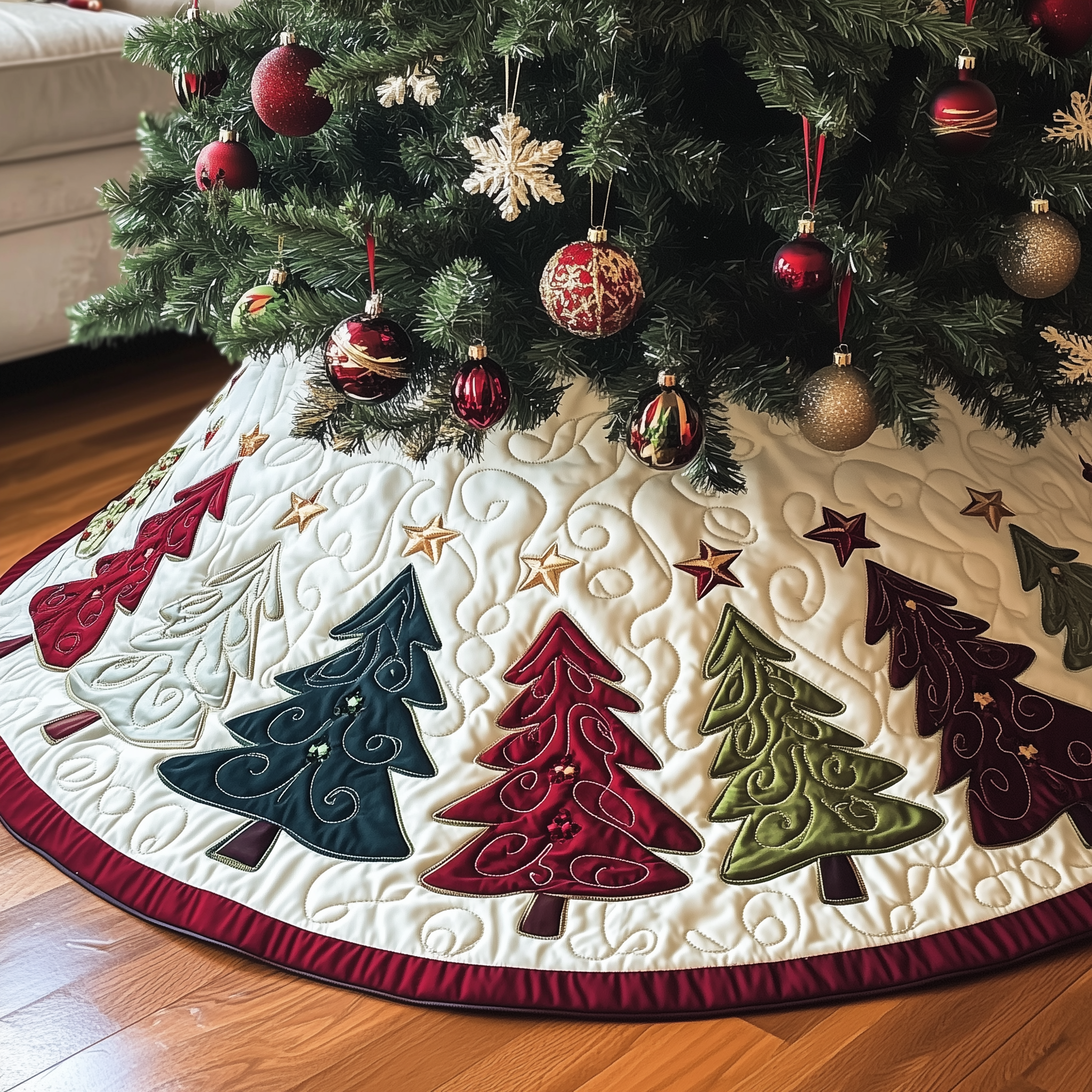 Christmas Tree Quilted Tree Skirt Holiday Living Room Decor Winter Holiday Decor