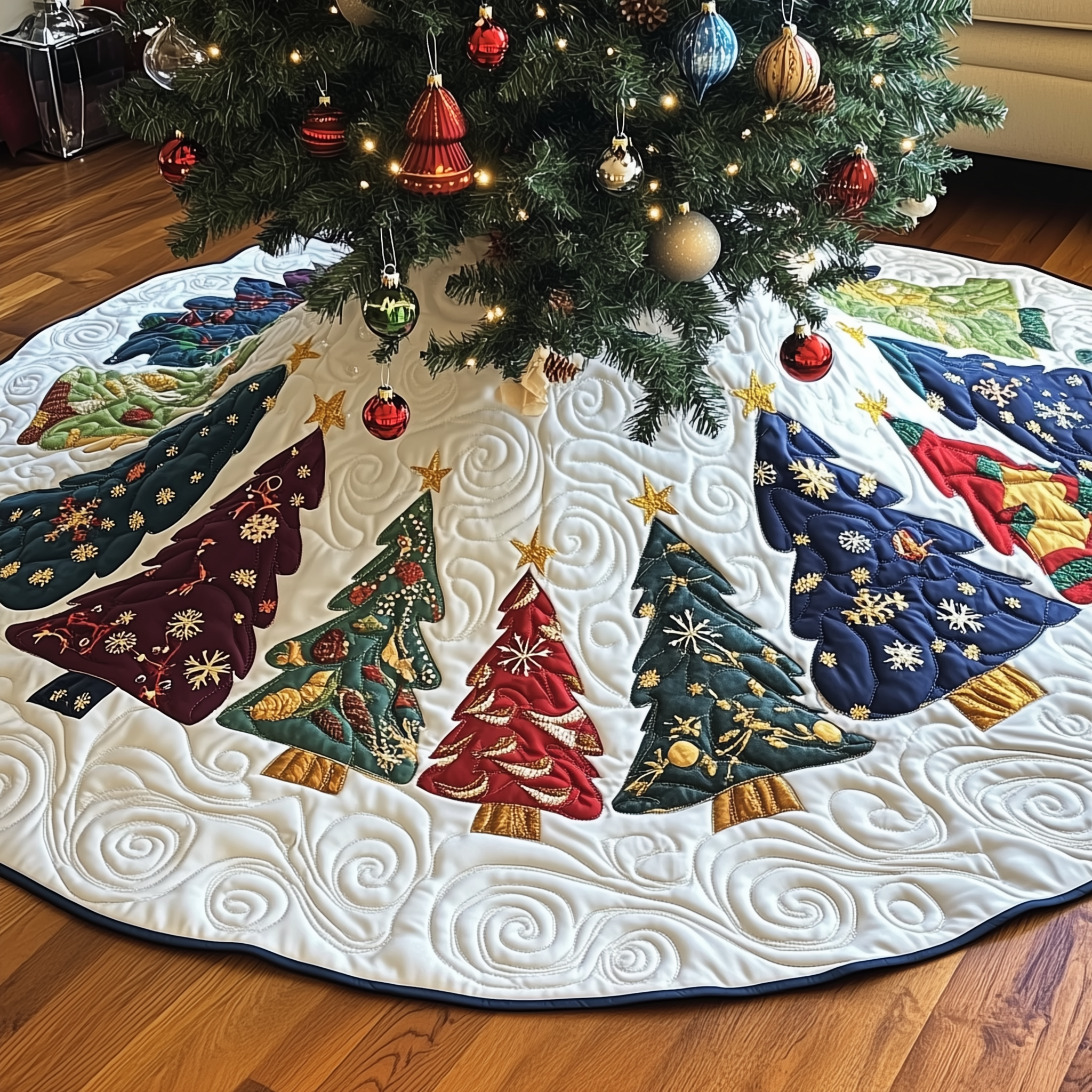 Christmas Tree Quilted Tree Skirt Special Birthday Gift Merch