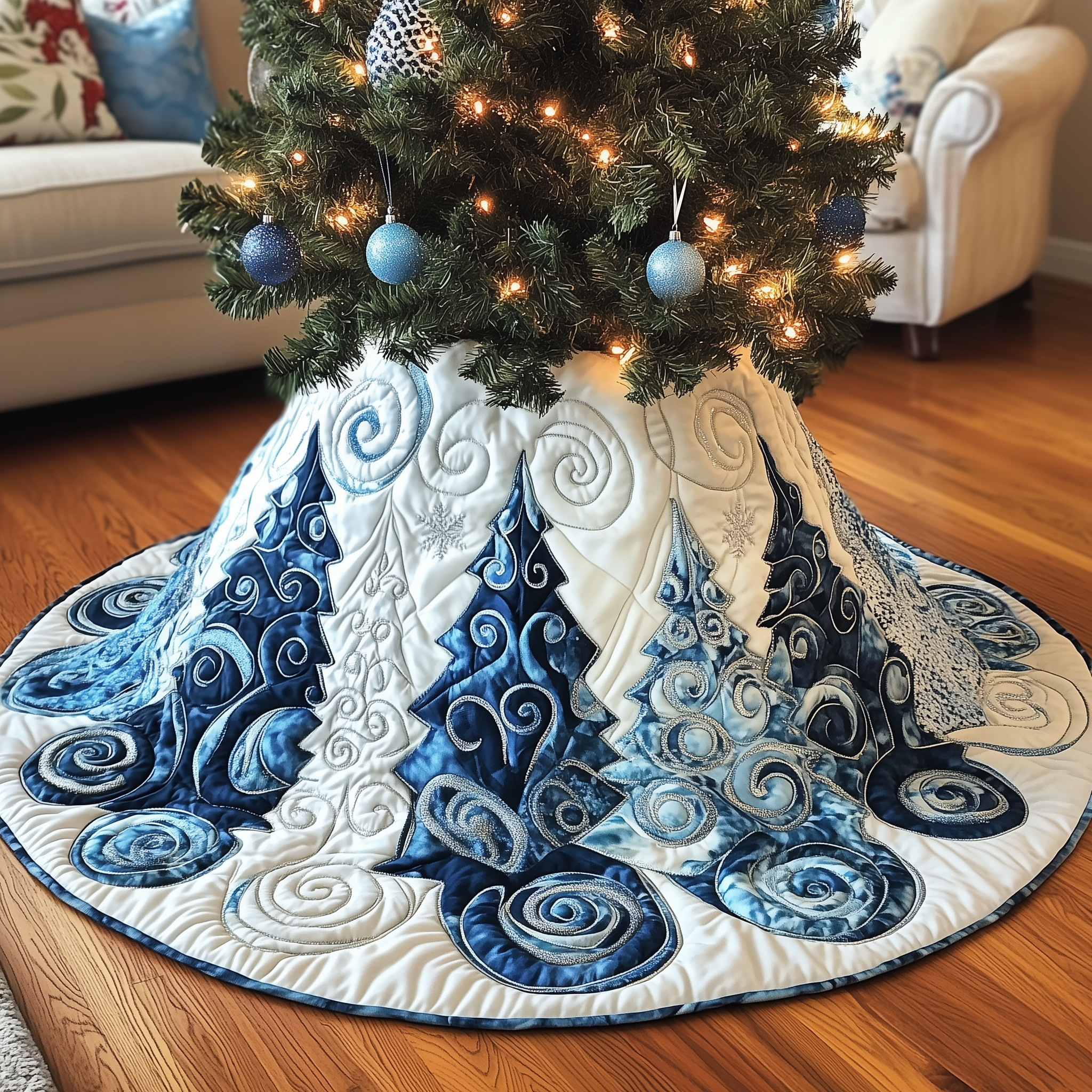 Christmas Tree Quilted Tree Skirt Under Tree Christmas Decor Holiday Party Decor for Home