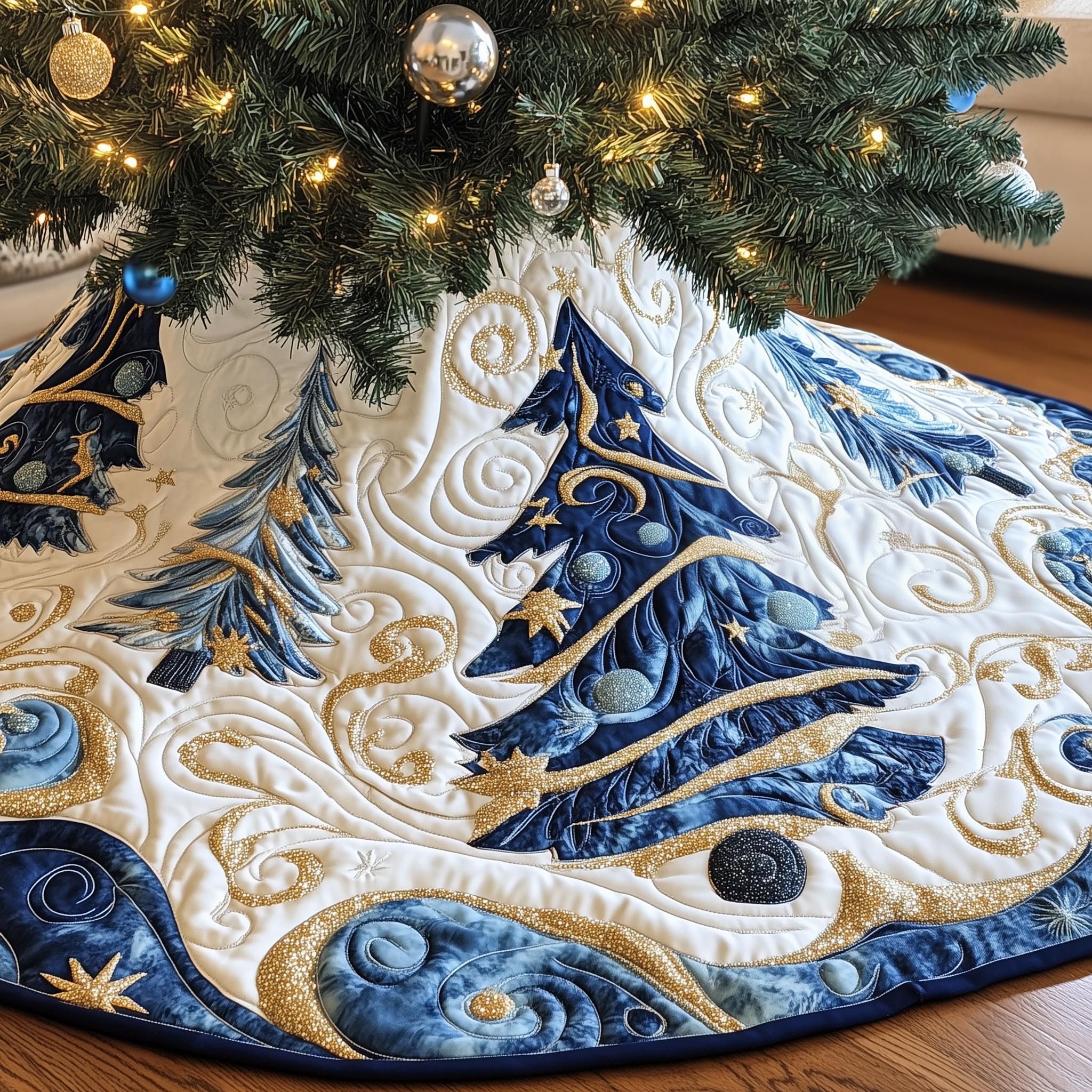 Christmas Tree Quilted Tree Skirt Warm Winter Home Merch