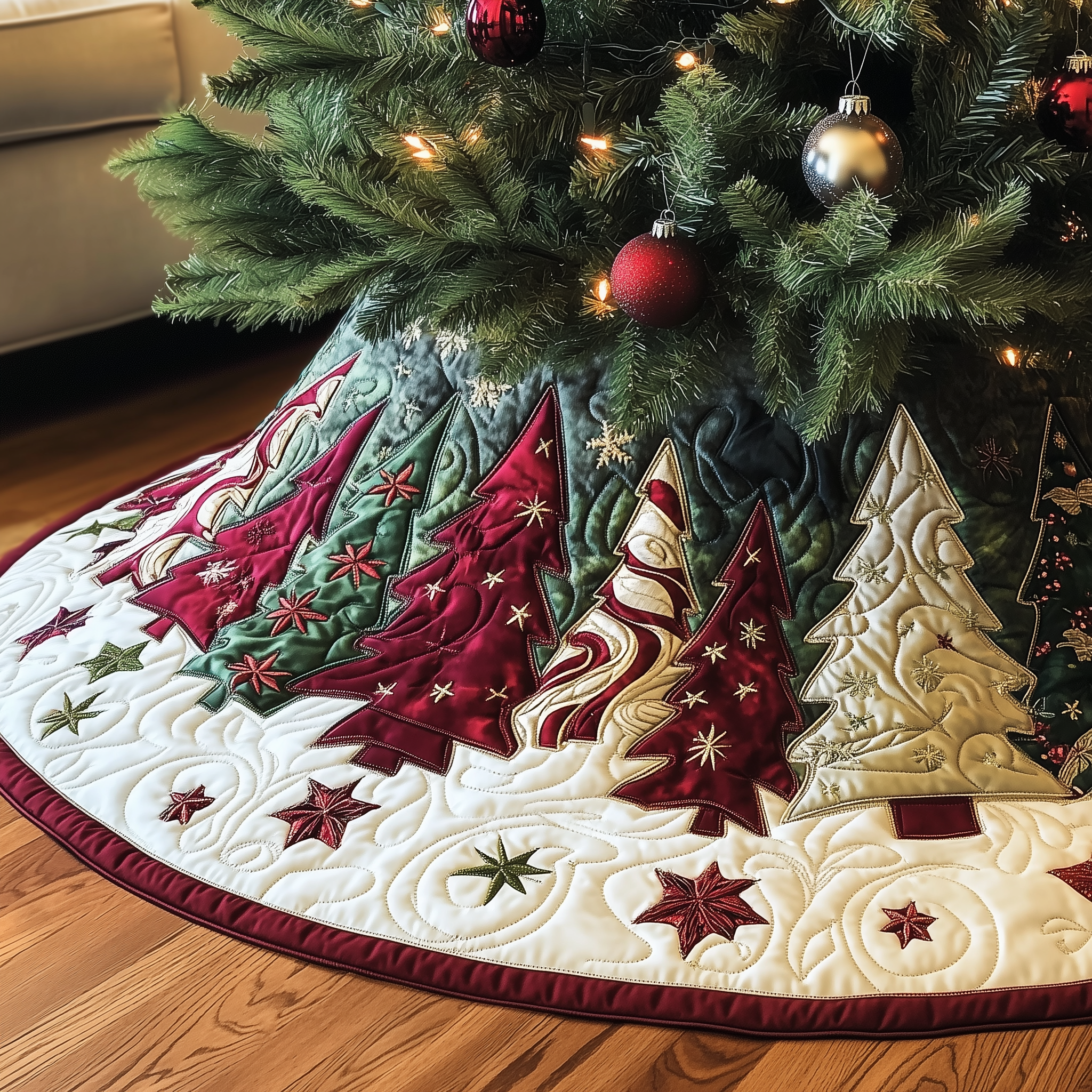 Christmas Tree Quilted Tree Skirt Winter Holiday Decor Holiday Living Room Decor