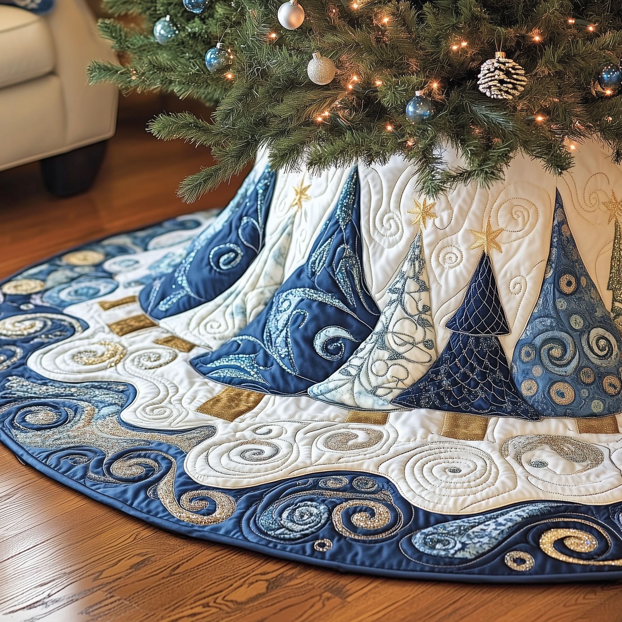 Christmas Tree Quilted Tree Skirt Xmas Under Tree Decoration Seasonal Tree Area Decoration