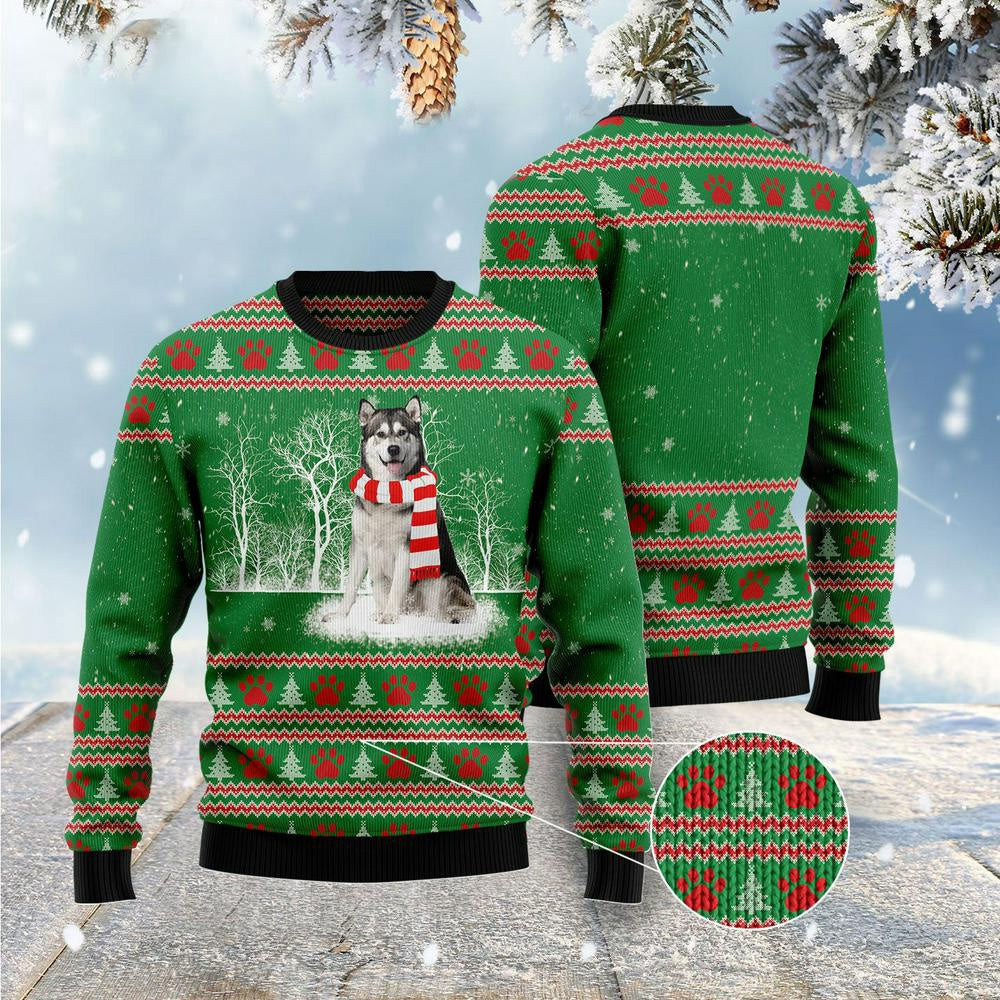 Christmas Tree Ugly Sweater Alaskan Malamute Winter Tree Ugly Christmas Sweater Gifts For Couples