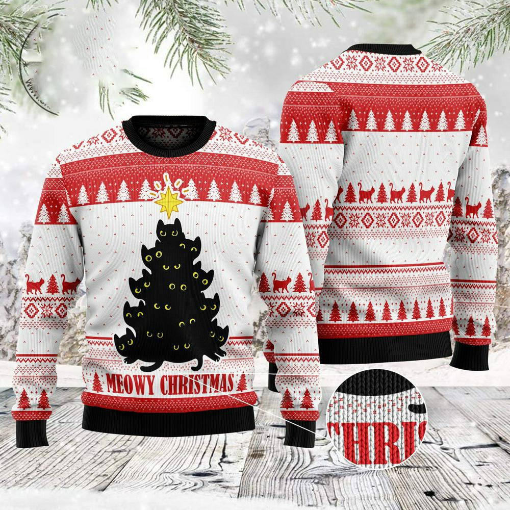 Christmas Tree Ugly Sweater Black Meowy Christmas Tree Ugly Christmas Sweater Gifts For Couples