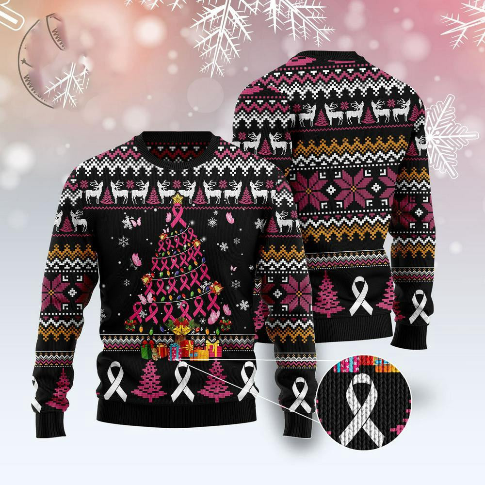 Christmas Tree Ugly Sweater Breast Cancer Awareness Christmas Tree Ugly Christmas Sweater Gifts For Couples