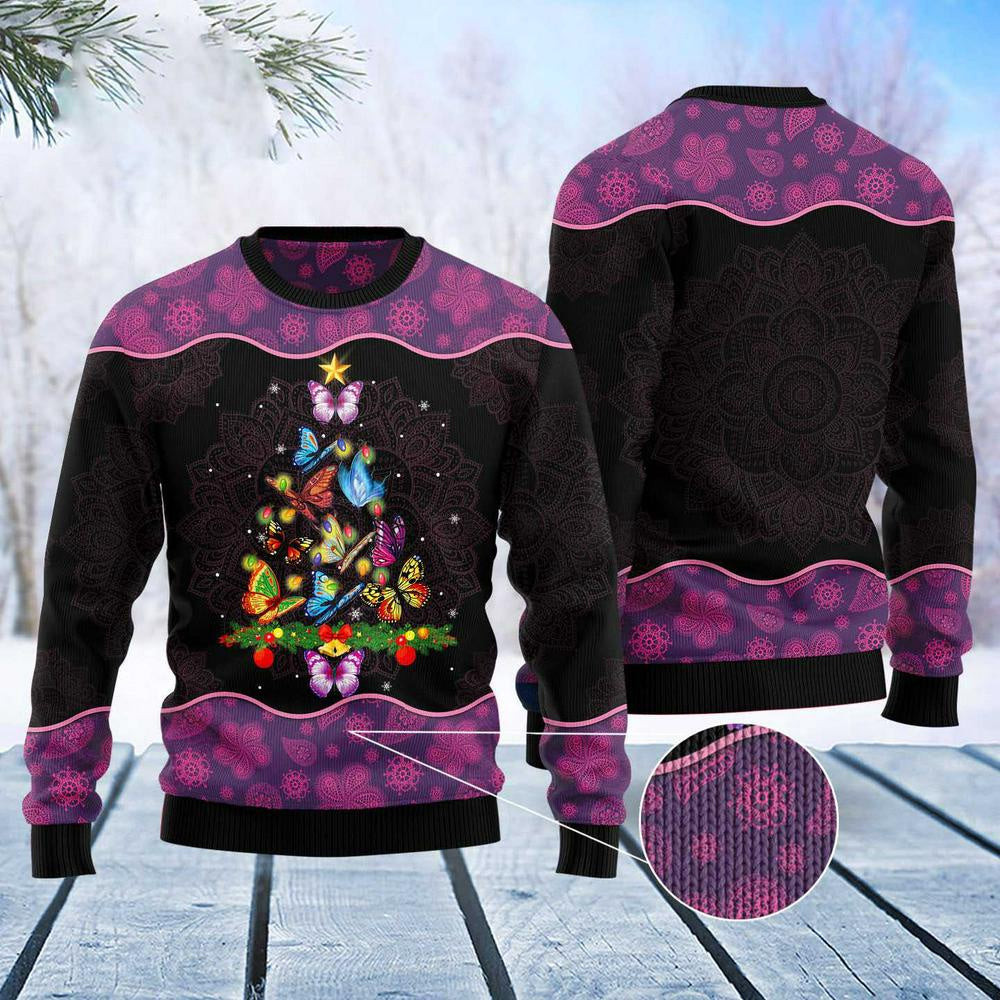 Christmas Tree Ugly Sweater Butterfly Christmas Tree Ugly Christmas Sweater Gifts For Couples