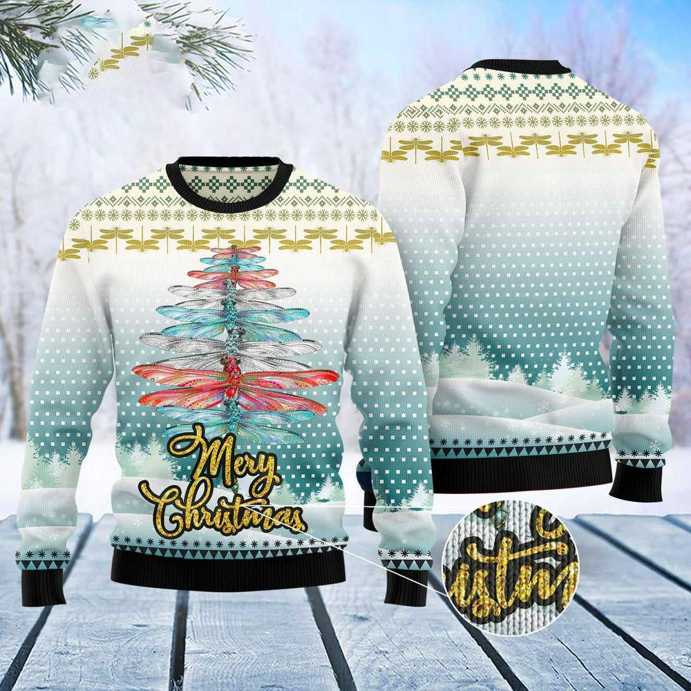 Christmas Tree Ugly Sweater Dragonfly Color Christmas Tree Ugly Christmas Sweater Gifts For Couples
