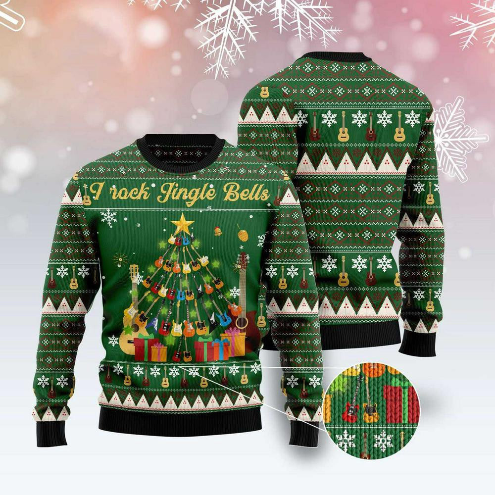 Christmas Tree Ugly Sweater I Rock Jingle Bells Guita Christmas Tree Ugly Christmas Sweater Gifts For Couples
