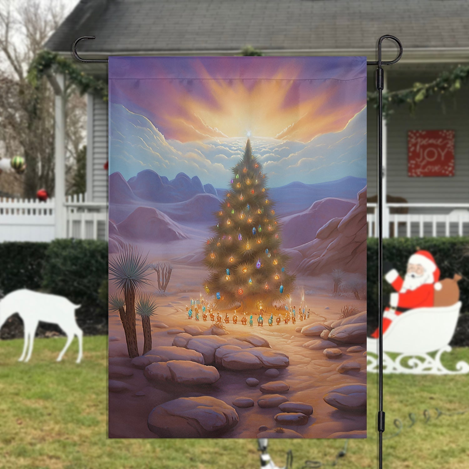 Christmas Tree Under Sunset Xmas Garden Flag Christmas Home Decor Gift Ideas
