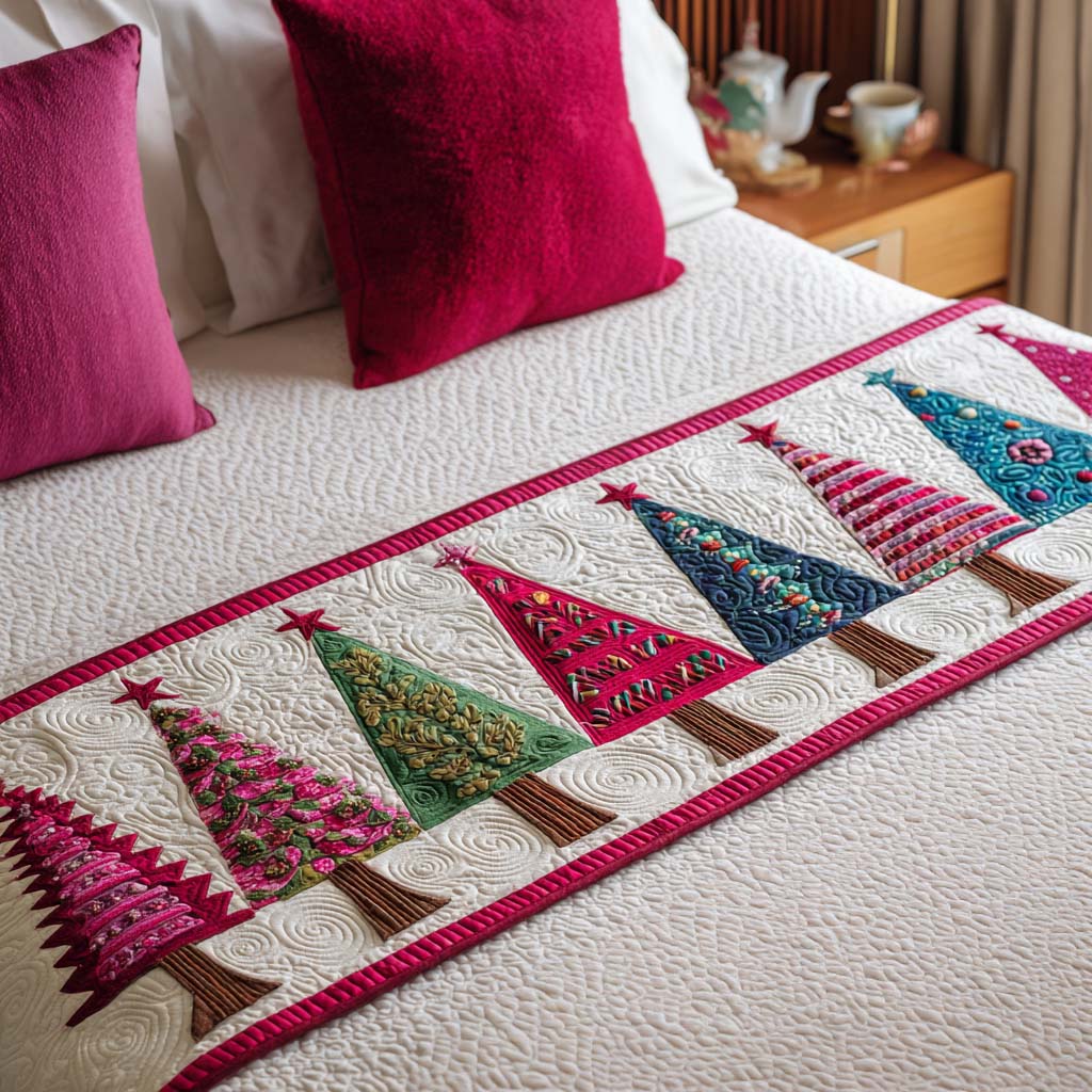 Christmas Trees Quilted Bed Runner Bed Christmas Decor Great Family Xmas Gifts